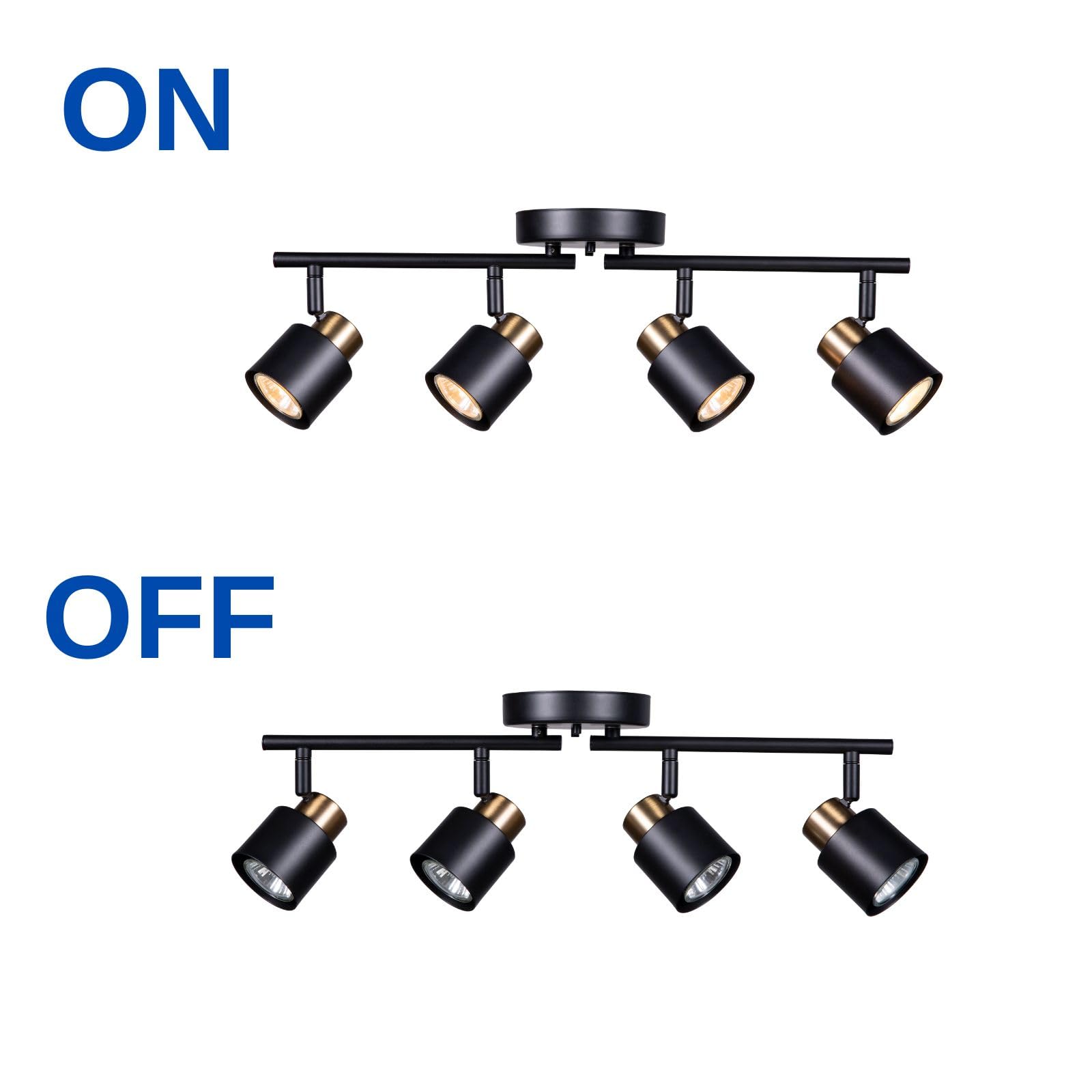 4 Light Track Lighting Kit, Matt Black Brass Finish Adjustable with Moden Flush Mount Ceiling Spotlight for Kitchen,Living Room,Home Improvement