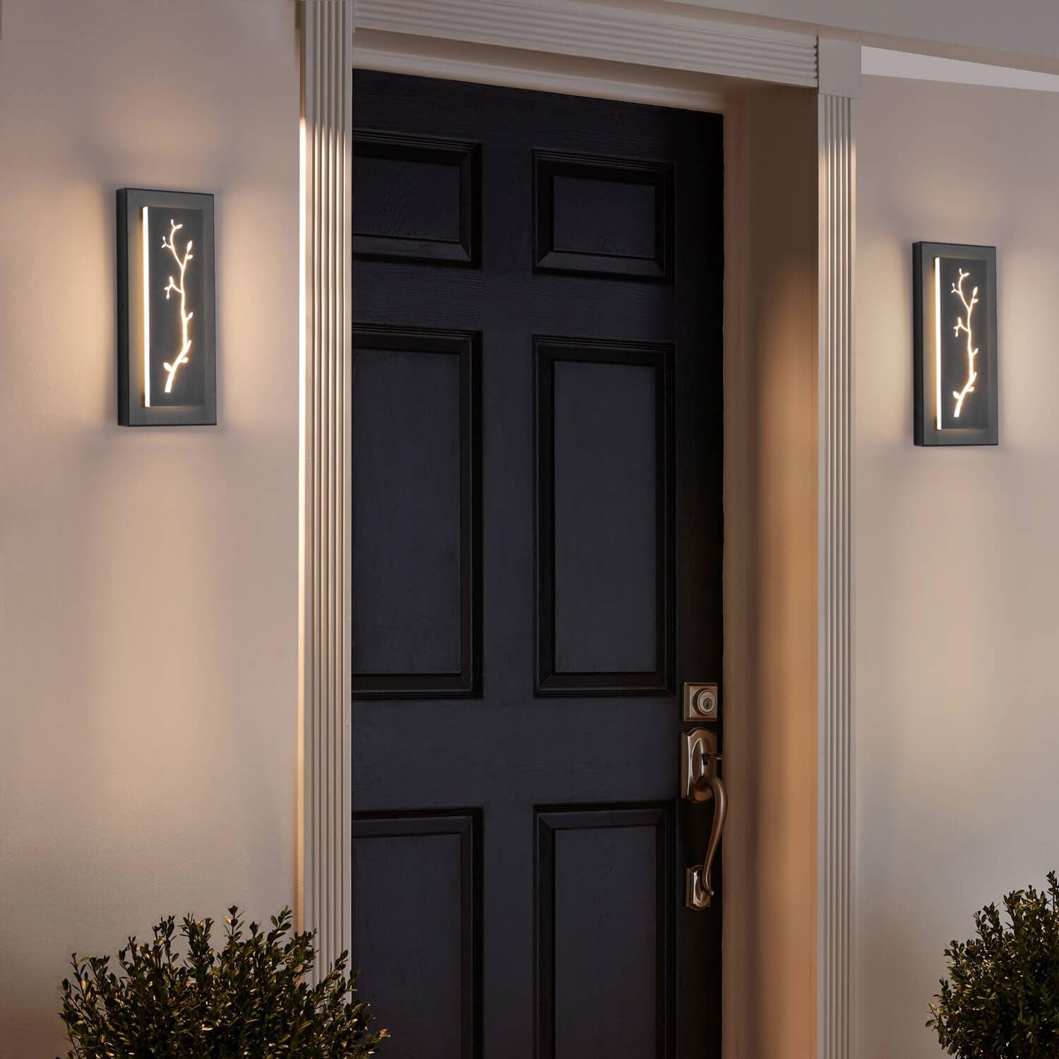 2 Pack Modern LED Outdoor Wall Lights, Black Exterior Wall Sconce & Indoor Wall Sconce Lighting Fixtures, 15.7'' Large Front Door Lights for Entrance, Hallway, 360° Beam Angle, Warm White 3000K