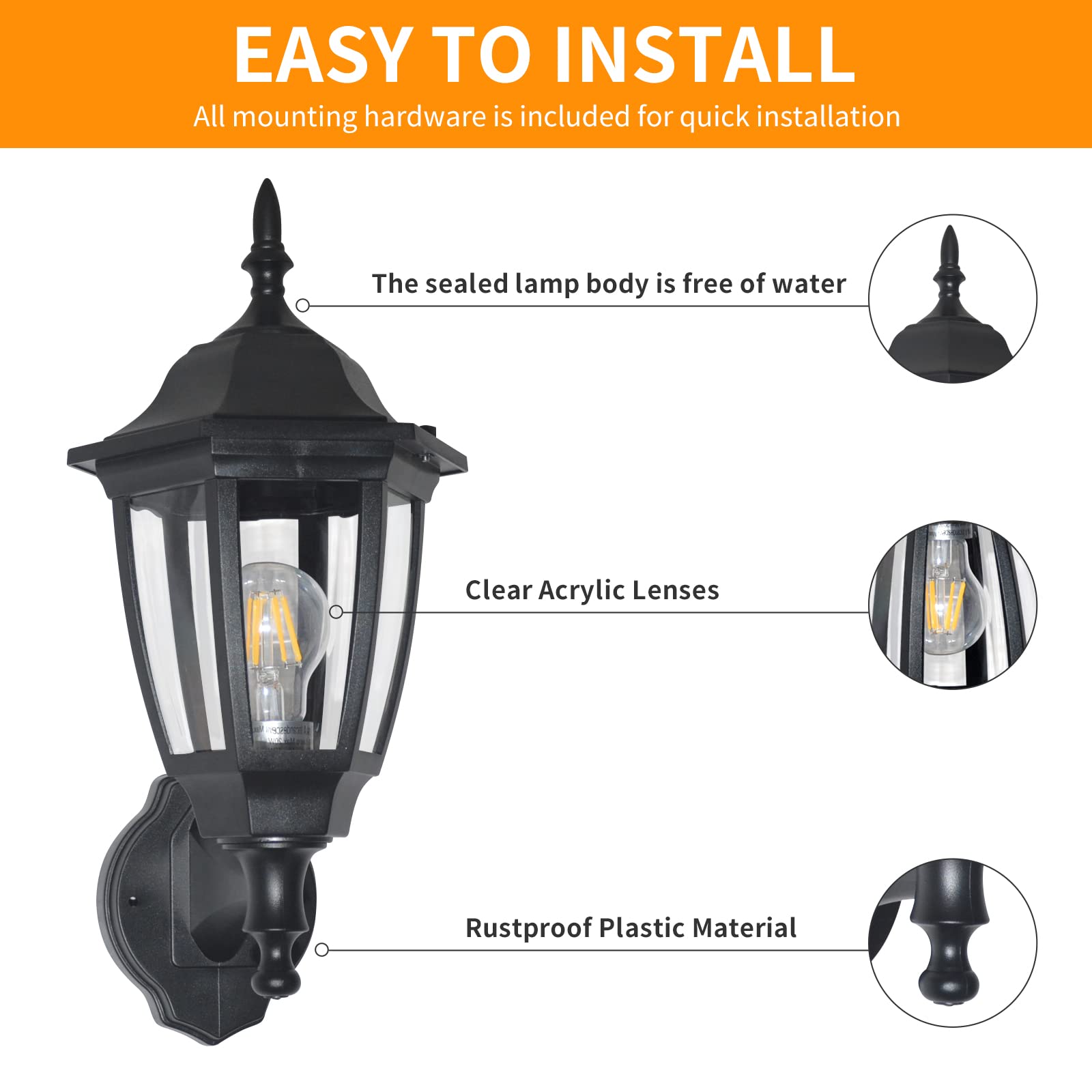 Outdoor Wall Lantern, Exterior Waterproof Wall Sconce Light Fixture, White Front Porch Light Wall Mount for Garage, Patio, Yard, FDS2542EW (Bulb Included)