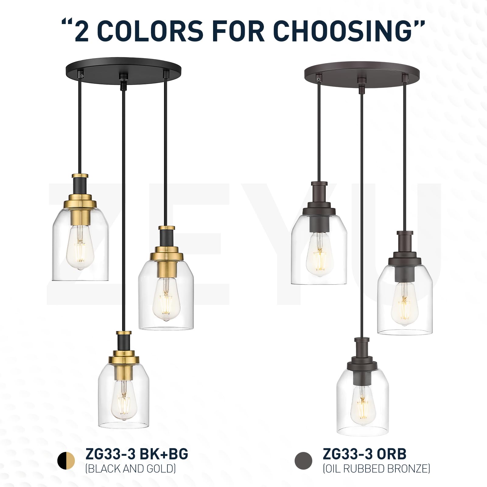 zeyu 3-Light Pendant Light Fixture, Modern Cluster Pendant Lighting, Hanging Light Fixture for Kitchen Island, Clear Glass Shade, Black and Gold Finish, ZG33-3 BK+BG