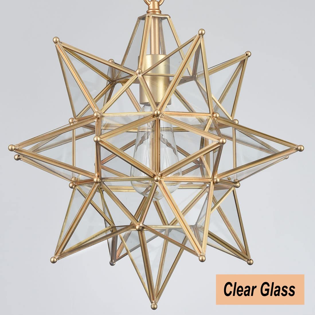 Moravian Star Pendant Light 20-Inch Large Hanging Ceiling Light Modern Gold Finish with Seeded Glass Adjustable Chain