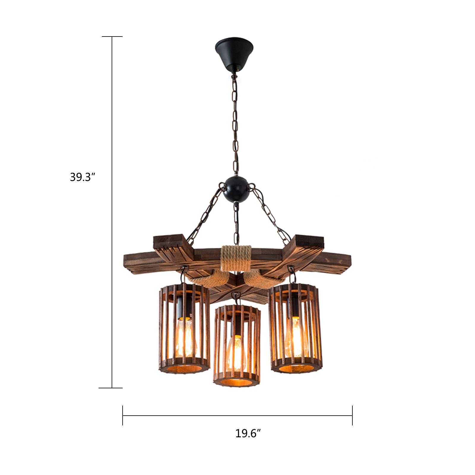 TFCFL 6 Lights Industrial Vintage Hanging Pendant Light Wooden Chandelier Ceiling Light Retro Wooden Light Suspension Lighting Fixture Retro Loft Lantern Chandelier Lights Handmade Lighting Products