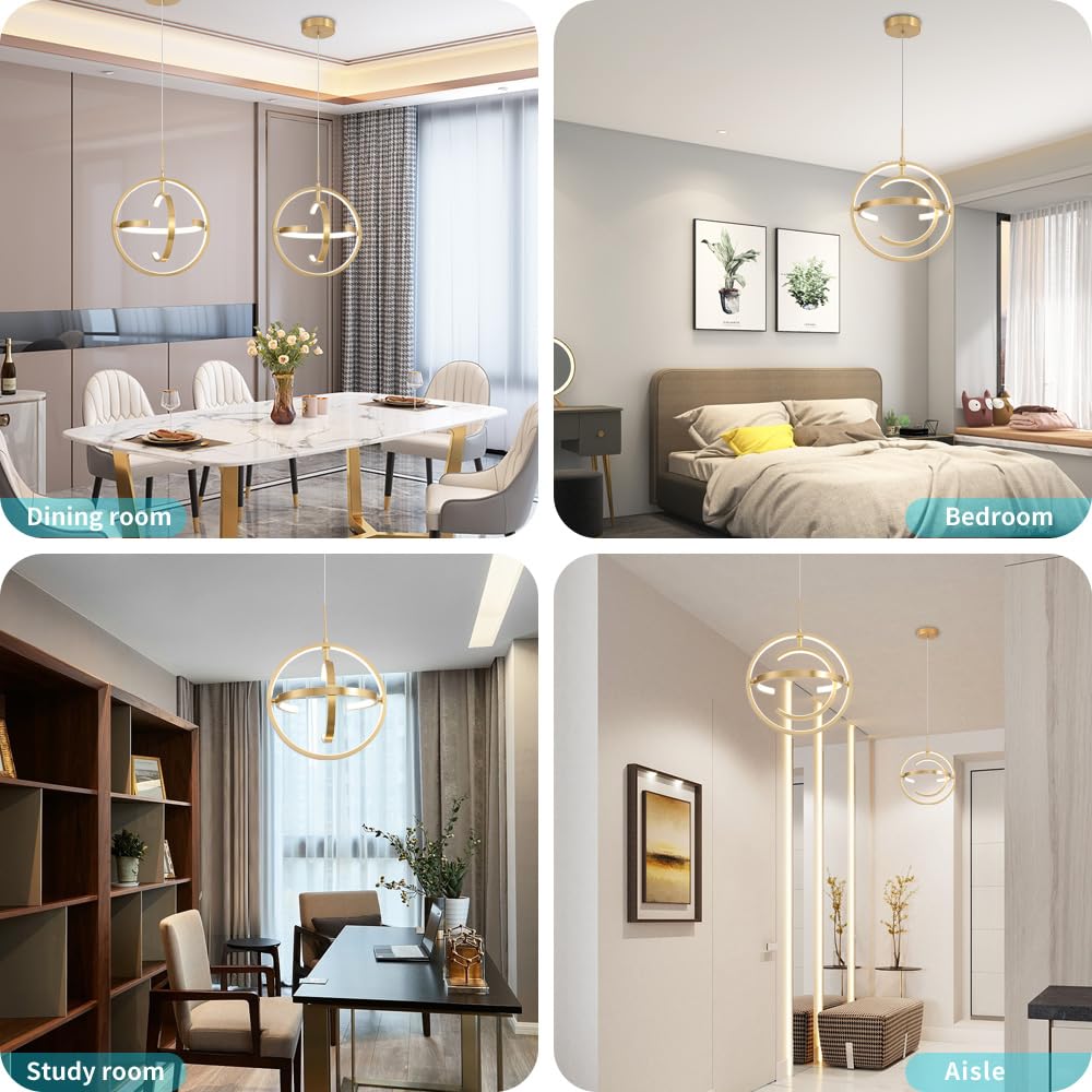 Modern LED Chandelier Dimmable 2 Ring Gold Pendant Light Acrylic 34W 4000K Height-Adjustable Modern Chandelier for Dining Room Living Room Bedroom Kitchen Island Foyer Stairway