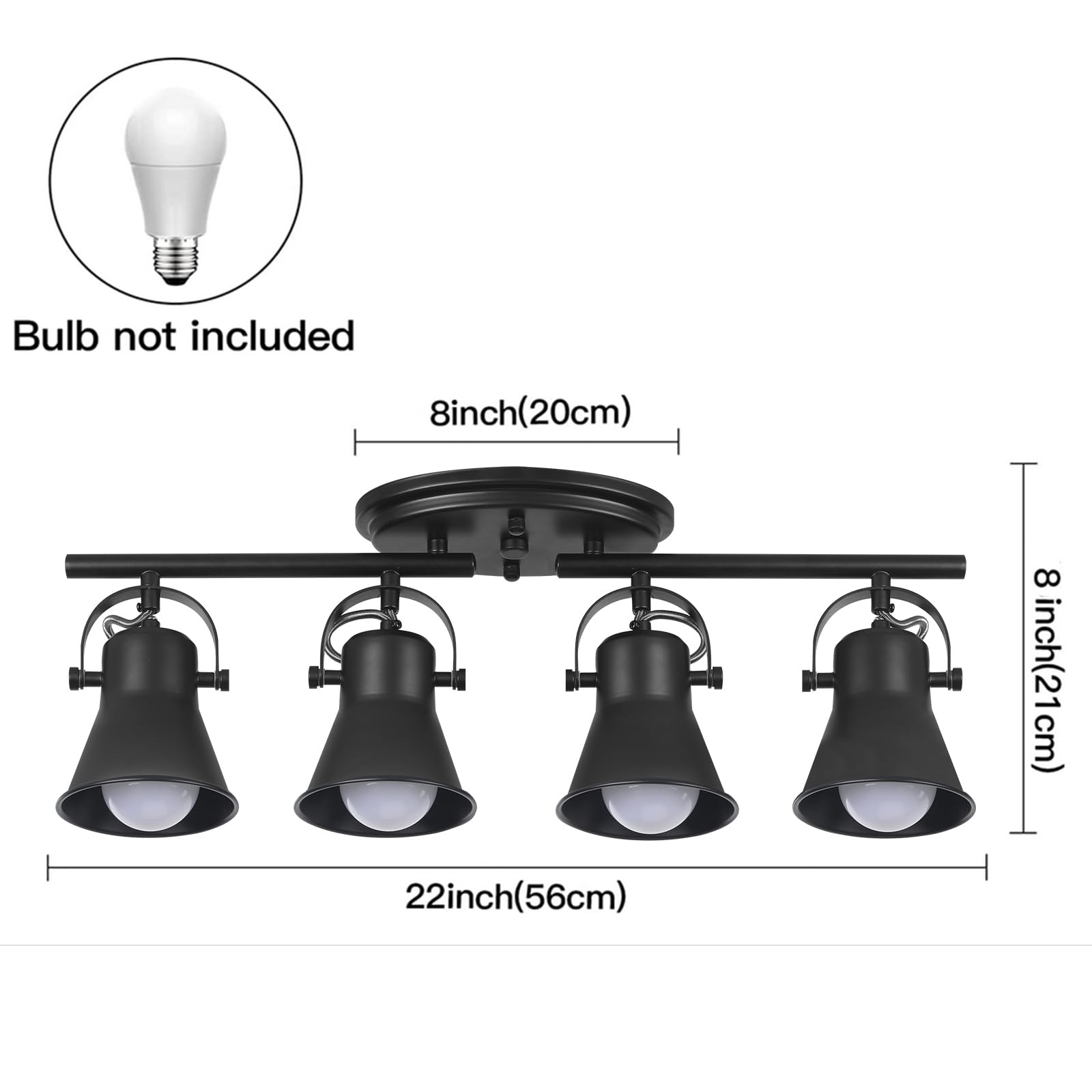 4-Light Track Lighting Kit, Directional Ceiling Light, Industrial Black Kitchen Track Lighting Fixtures Ceiling for Kitchen, Living Room, Dining Room, Hallway.