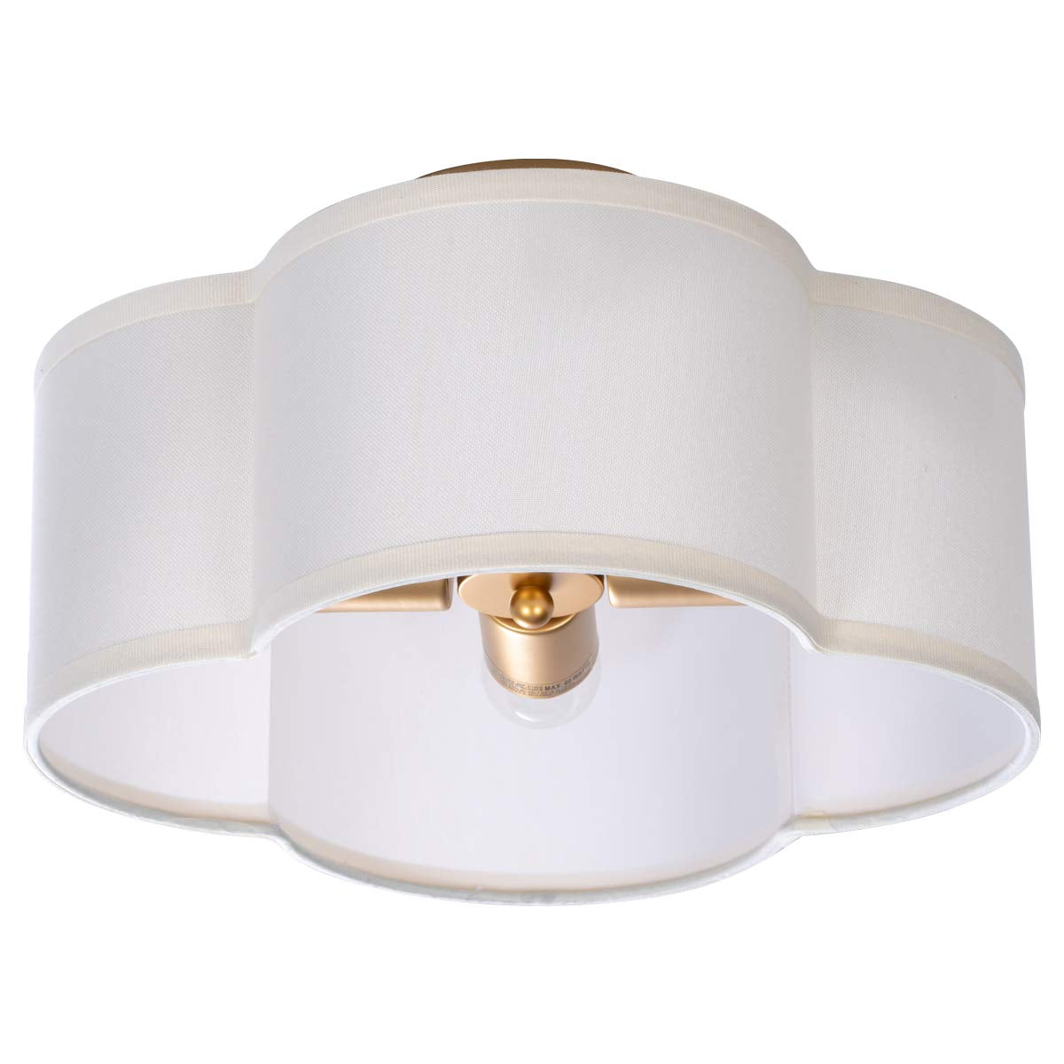 Semi-Flush Mount Ceiling Light Fixture Cream White Fabric Drum Shade Antique Brass Brush Paint Finish for Bedroom, Dining Room, Corridor, Living Room 13.77" 4-Light