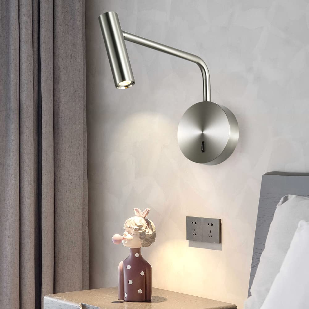 Wall Mounted Reading Light for Bedroom LED Hardwired Sconce with Switch on/Off Modern 3000K Swing Arm Bedside Wall Mount Lamp (Black)