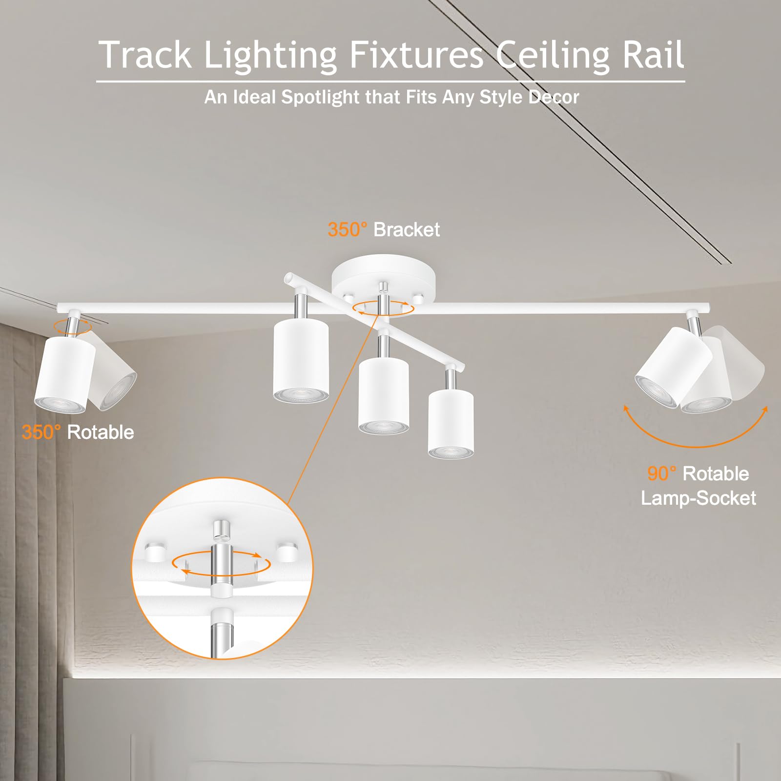 LED 2 Light Track Lighting Kit, Black 2 Way Ceiling Spot Lighting, Flexibly Rotatable Light Head for Kitchen, Living Room, Bedroom, GU10 Bulb Not Included