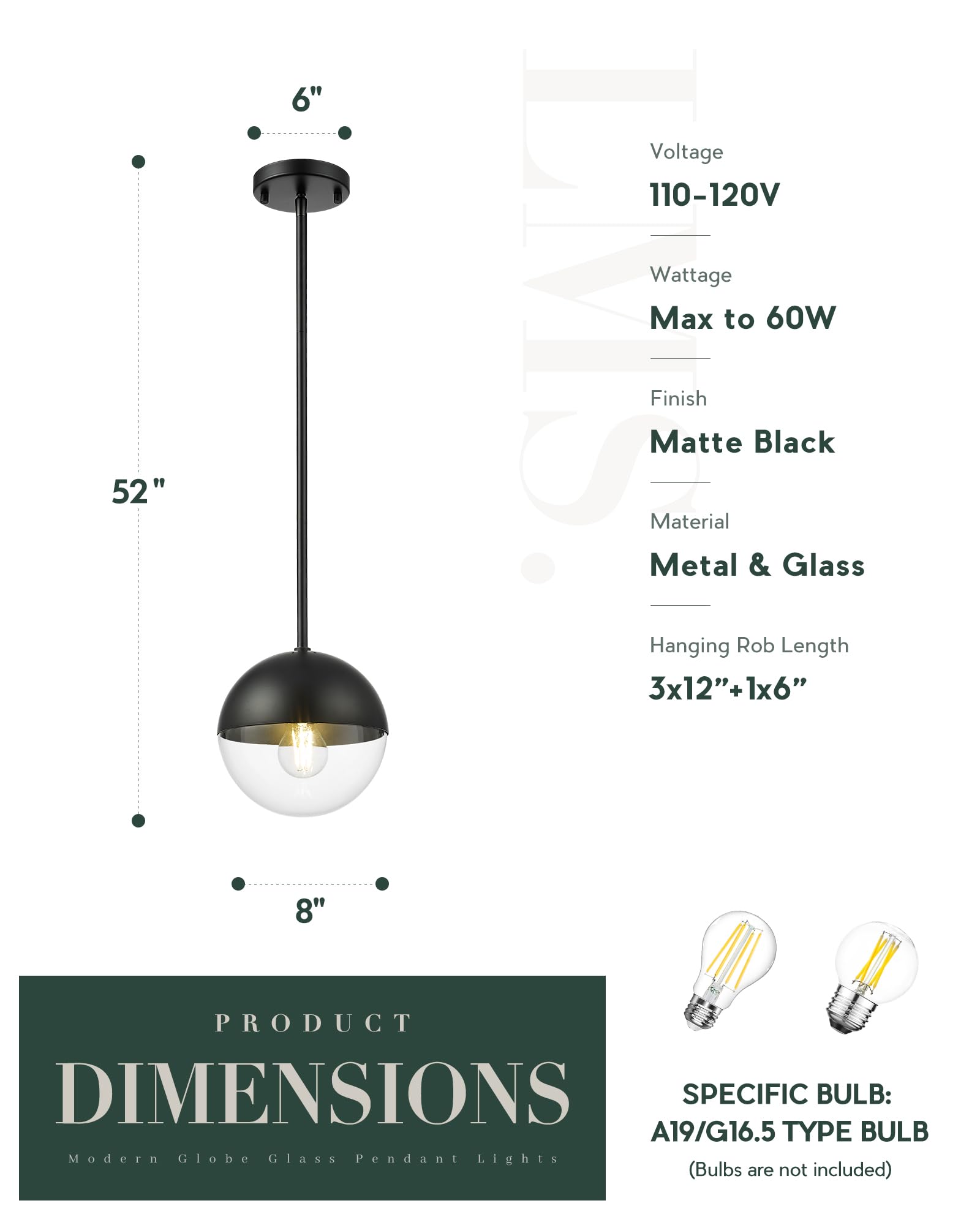 Modern Pendant Lighting Gold Globe Pendant Light Fixture, Mid Century Chandelier One Light Hanging Fixture for Kitchen Island, Adjustable Indoor Lighting for Dinning Room Bedroom, LMS-187