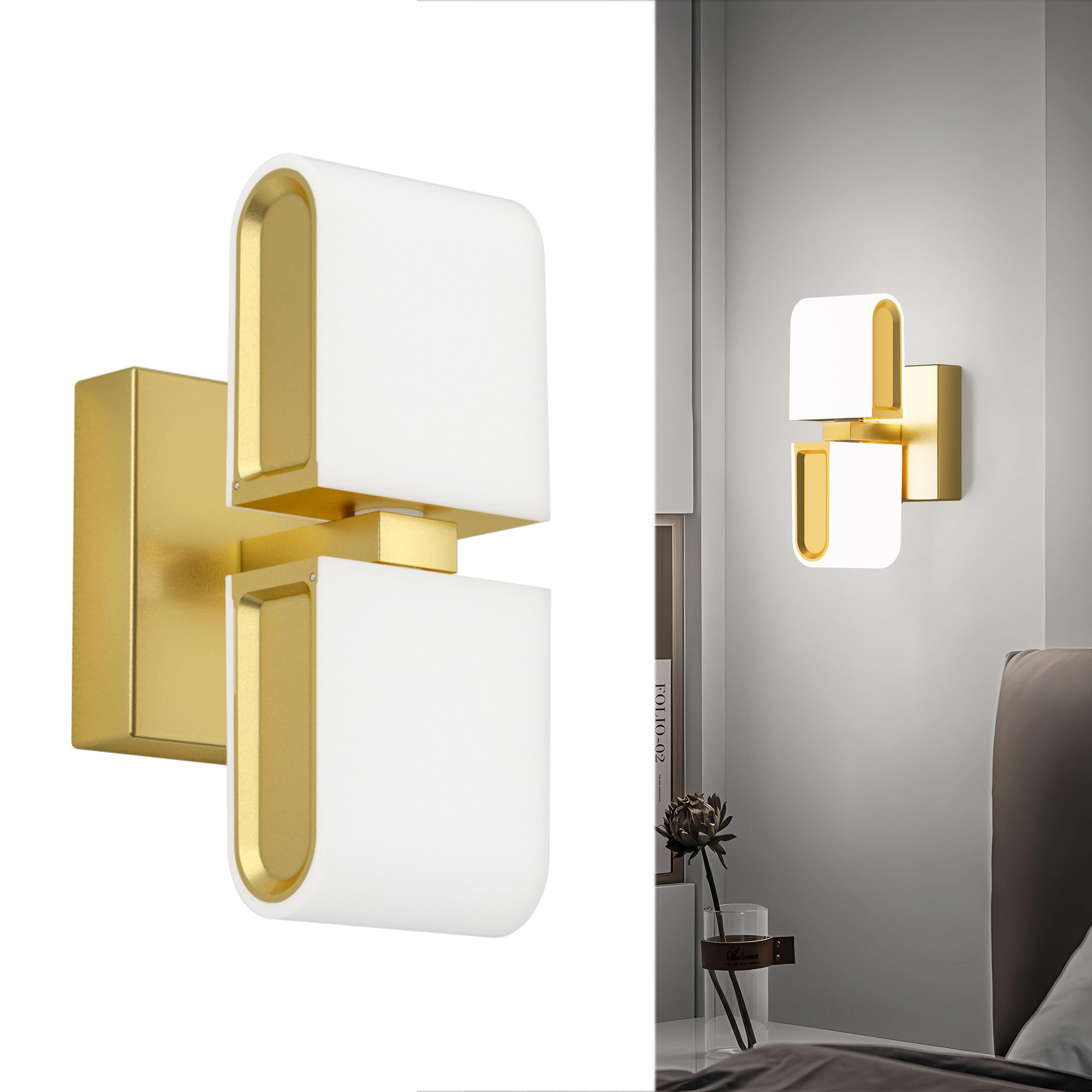 Gold Sconces Wall Lighting Hardwired Modern LED Wall Sconces Indoor Wall Light for Living Room Hallway 6000K White Light