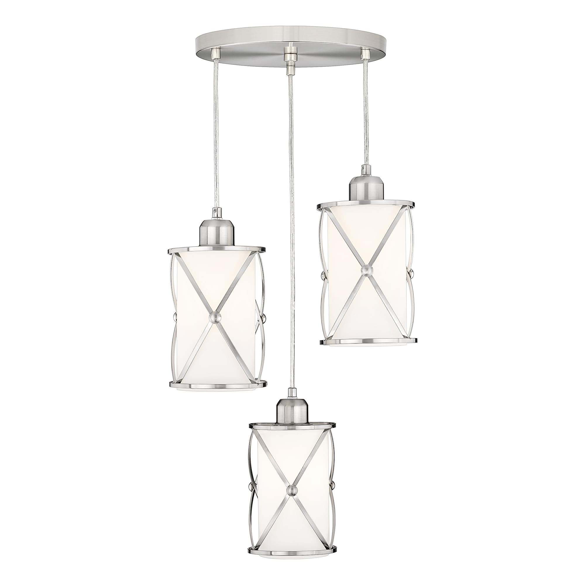 Brushed Gold Pendant Light Fixtures, 3-Light Modern Dining Room Cluster Pendant Light with Milky Glass, Mid Century Cage Hanging Pendant Lighting for Kitchen, Adjustable, CH9176BGW3