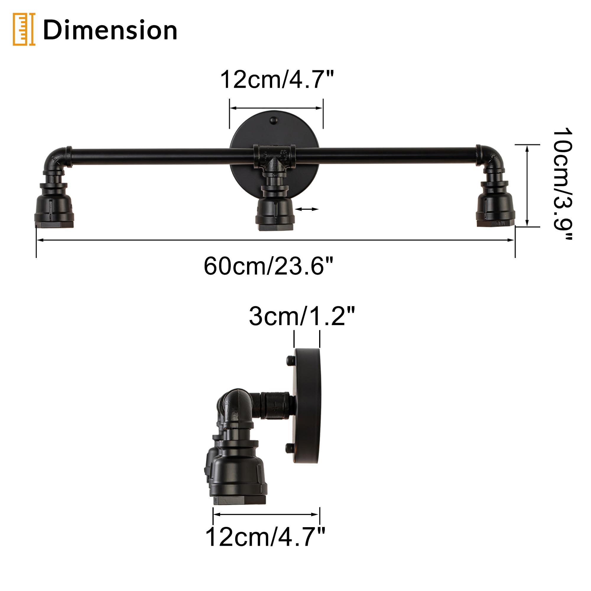 3 Lights Bathroom Vanity Lights, Industrial Black Antique Water Pipe Steampunk Wall Lamp Light Fixtures