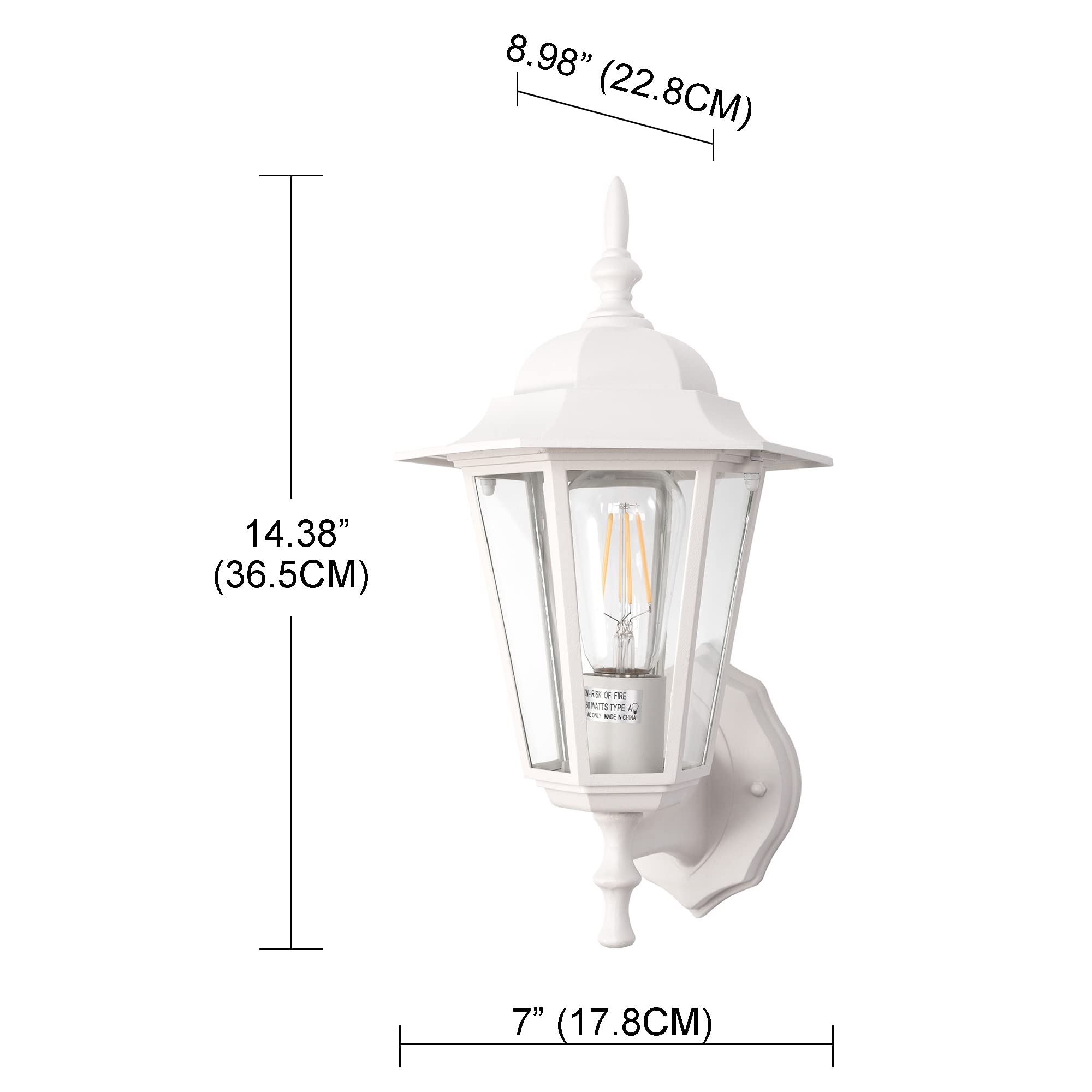 Outdoor Wall Lantern, Wall Sconce as Porch Lighting Fixture with E26 Medium Base, Aluminum Housing Plus Glass, Water-Proof, Bulb Not Included, White Finish, 1 Pack