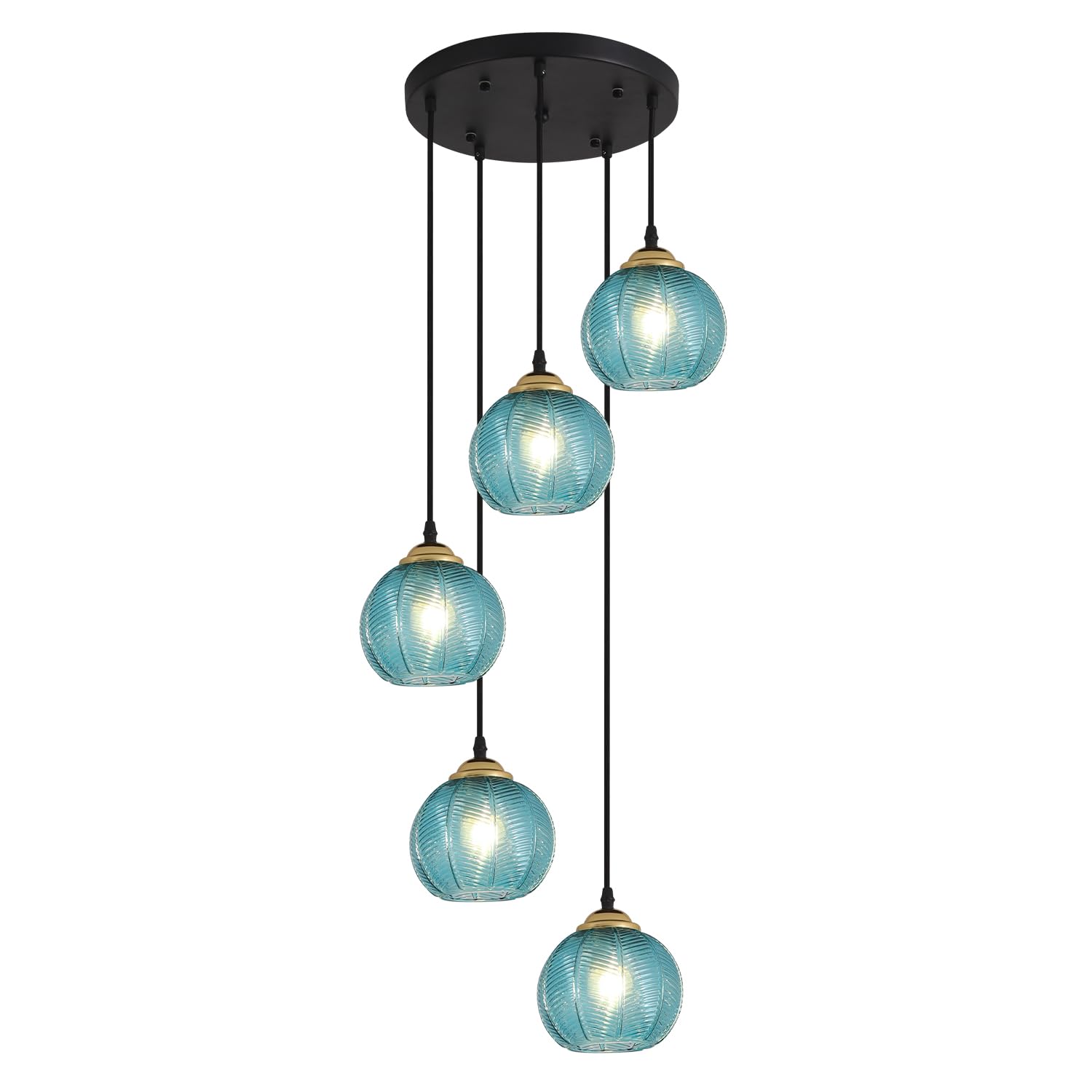 KCO Lighting 3-Lights Smoke Gray Glass Pendant Light Black Globe Round Cluster Chandelier Mid-Century Modern Multi Light Pendant Lighting Nordic Kitchen Island Light Fixture