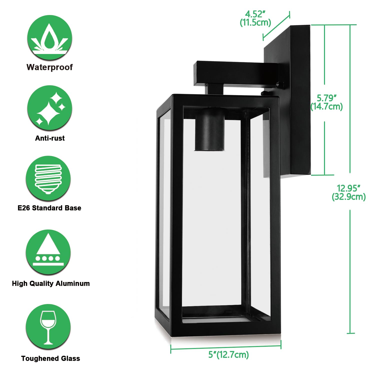 Outdoor Wall Lantern, Exterior Waterproof Wall Sconce Light Fixture, Black Anti-Rust Wall Mount Light with Clear Glass, E26 Base Wall Lamp