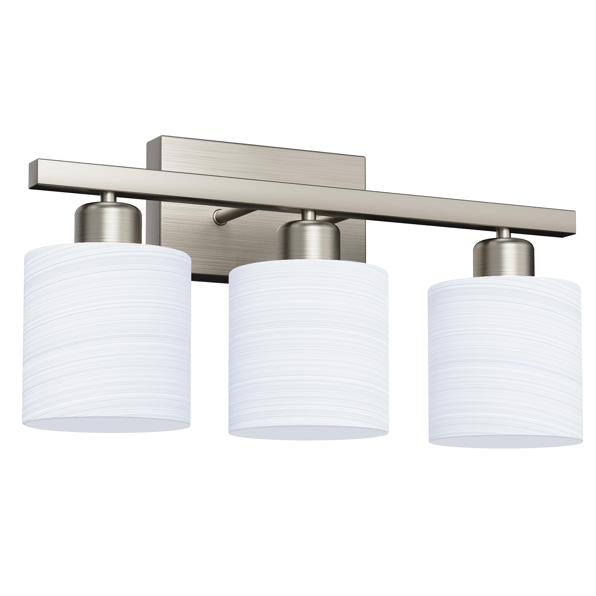 Bathroom Light Fixtures, Bathroom Lighting Fixtures Over Mirror, Classic Vanity Lights, Modern Bathroom Vanity Light with Textured Frosted Opal White Glass Shades, Brushed Nickel, 3-Light