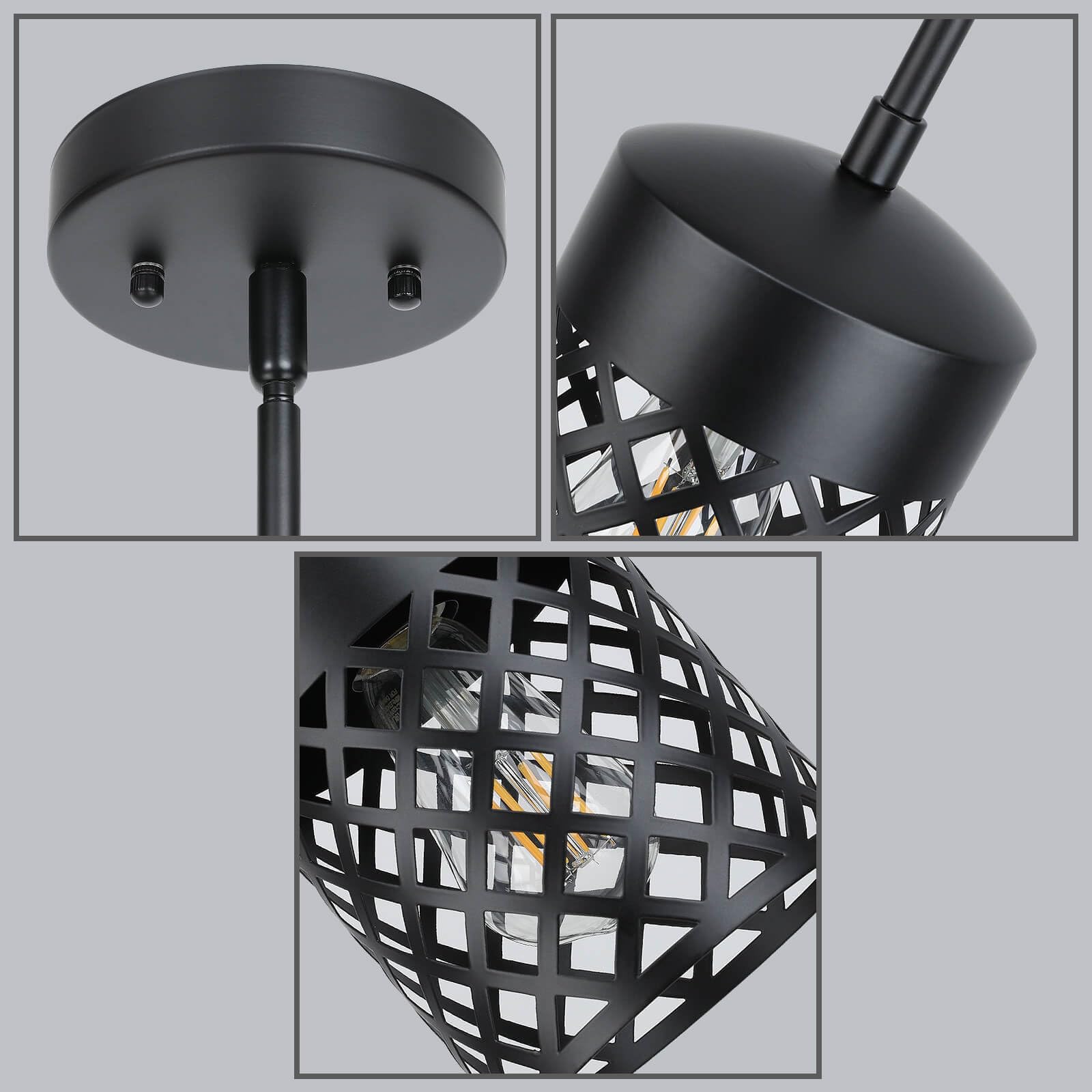 Lighting Farmhouse Black Pendant Lights Kitchen Island, Single Mini Pendant Light Metal Cage Adjustable Hanging Light Fixtures for Kitchen Island Dining Room Bar XB-P328-MB