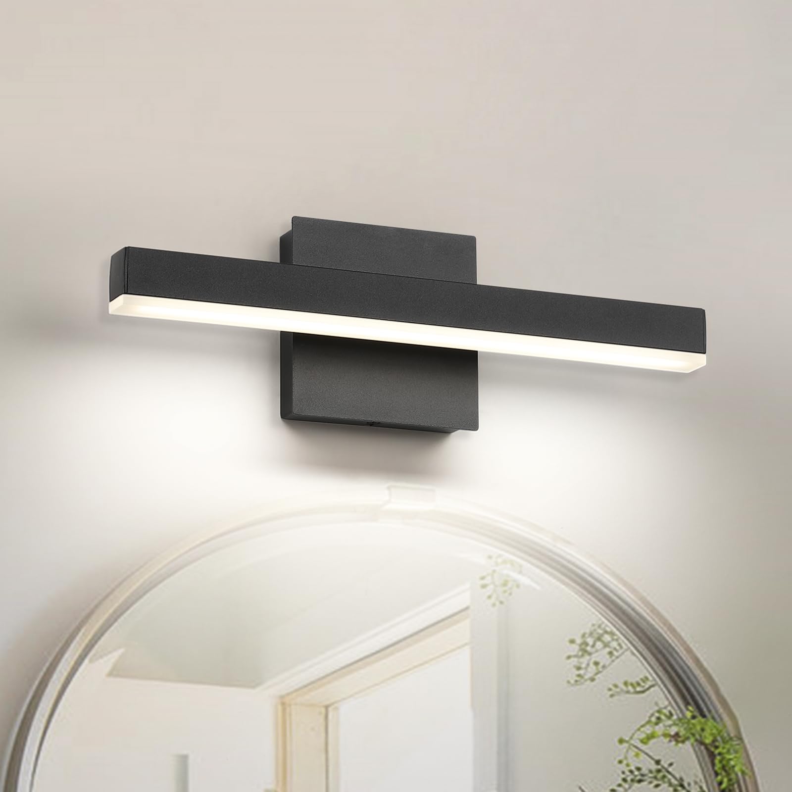 Joossnwell LED Bathroom Vanity Lighting Fixture Modern Bath Light Bar 15.75inch Black Wall Sconce 12W 4000K