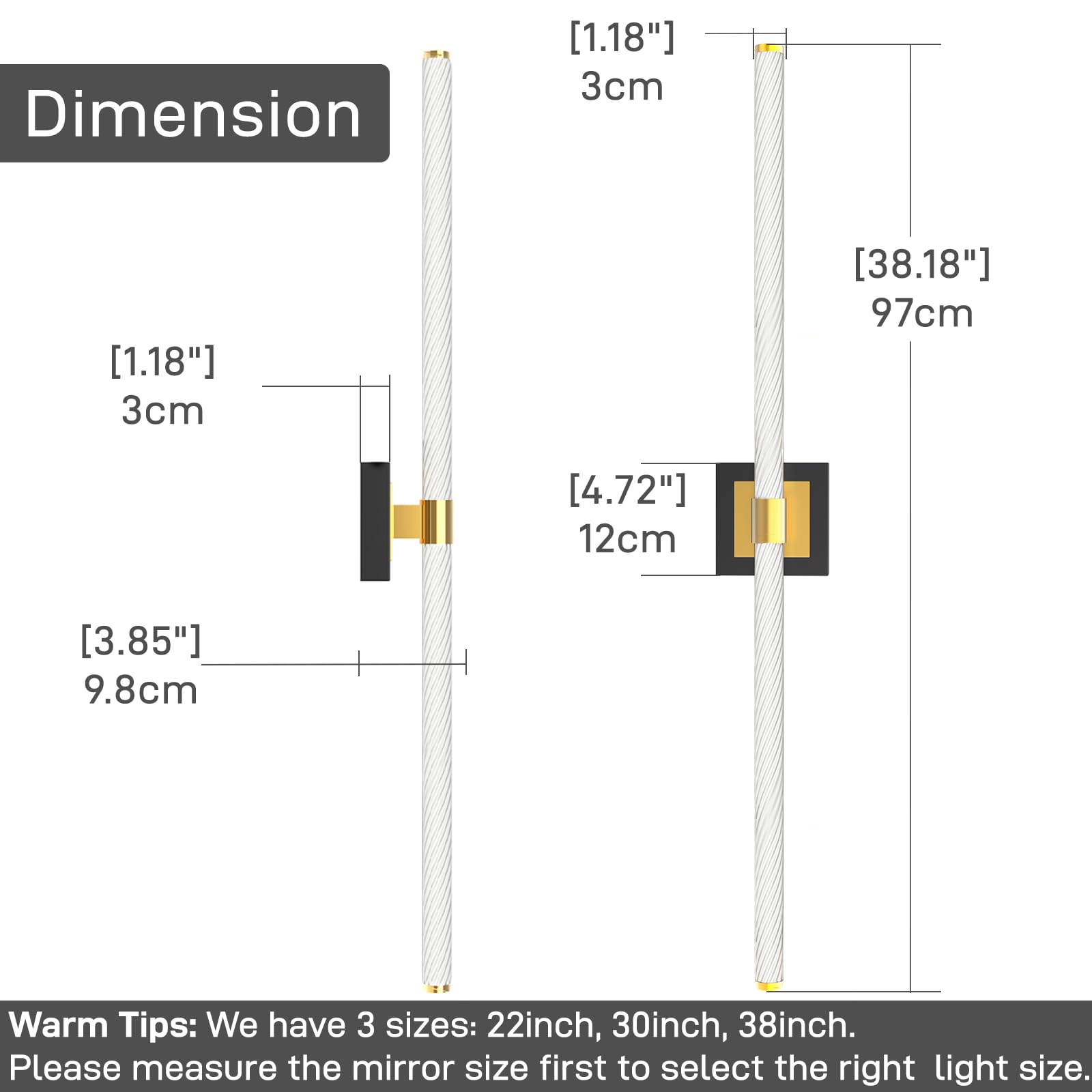 LED Vanity Light, 30inch Dimmable Bathroom Light Fixtures Over Mirror, 15W 6000K Black and Gold Modern Linear Vanity Lights, 360°Sconces Wall Lighting Bar(White Light)