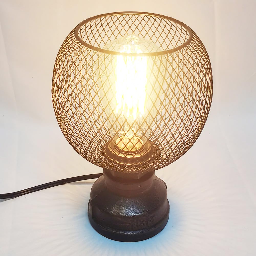 Industrial Table Lamp, Vintage Rustic Bedside Edison Desk Lamp Metal Cage Steampunk Nightstand Lamp for Living Room,Bedroom or Den (with Light cage)