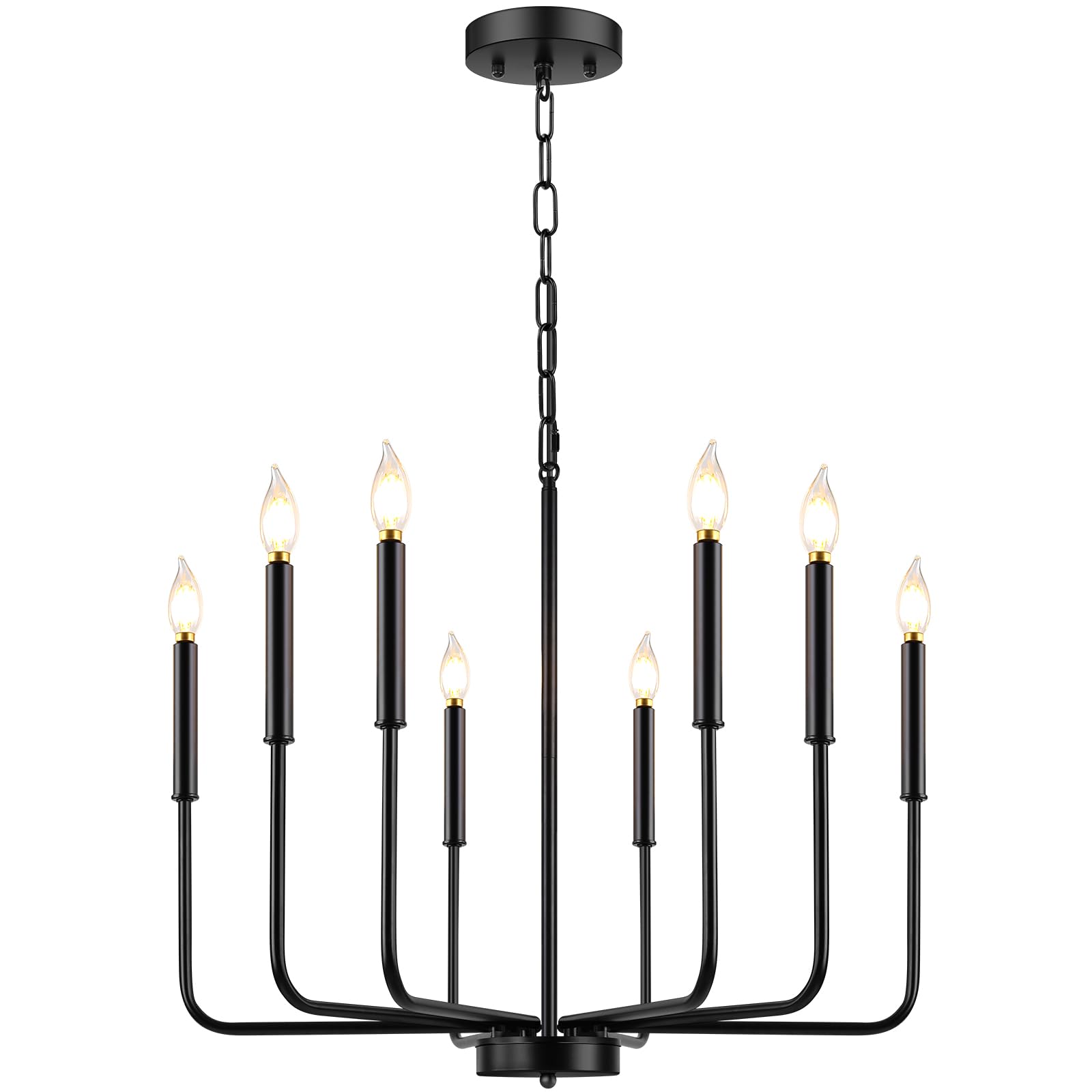 26" Black Chandelier, 6-Light Farmhouse Crystal Chandelier for Bedroom, Unique Patents Dining Room Light Fixture Over Table, Industrial Candle Hanging Pendant Light for Kitchen, Living Room, Entryway