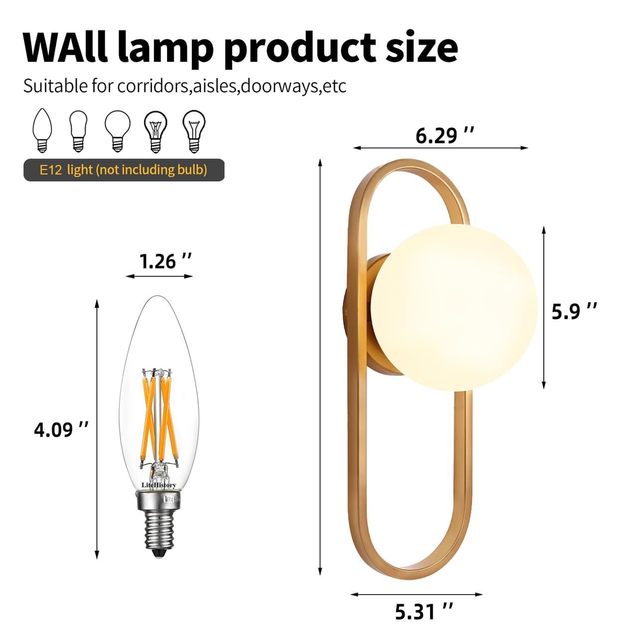 Wall Sconces Set of Two Gold Wall Lamp Sconces Wall Lighting with White Globe Glass Shade Wall Lights Sconces Wall Decor Set of 2 Wall Lights for Living Room Wall Lamps for Bedrooms Set of 2