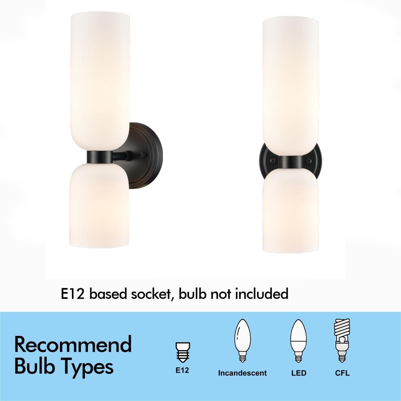 Gold Wall Sconces Set of Two 2-Light Modern Wall Light Bathroom Vanity Light Milky White Glass