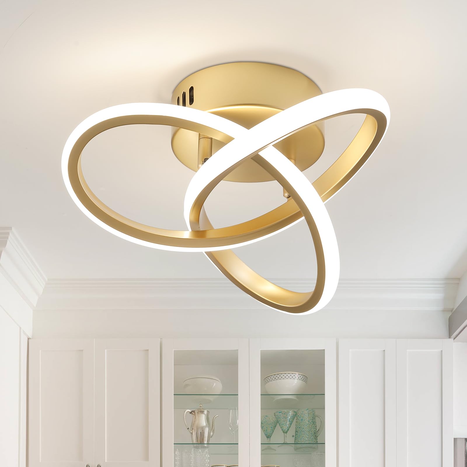 Modern LED Ceiling Light Fixtures Gold Semi Flush Mount Ceiling Lamp Hallway Lights for Bedroom Bathroom Entryway Closet Balcony Stair Laundry Room Curved Design