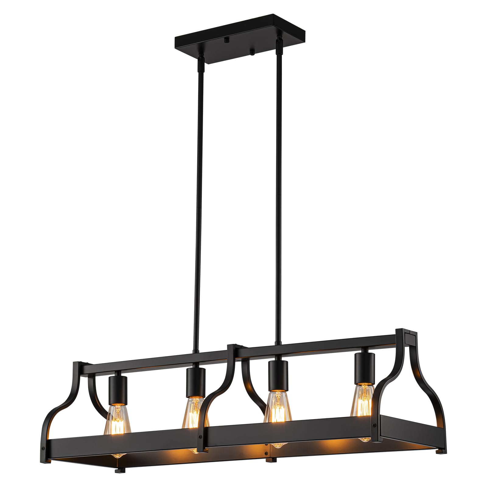 Farmhouse Kitchen Island and Dining Room Chandelier,Rustic 4-Light Linear Pendant Light Fixture with Adjustable Height and High Brightness,Black Industrial Hanging Light