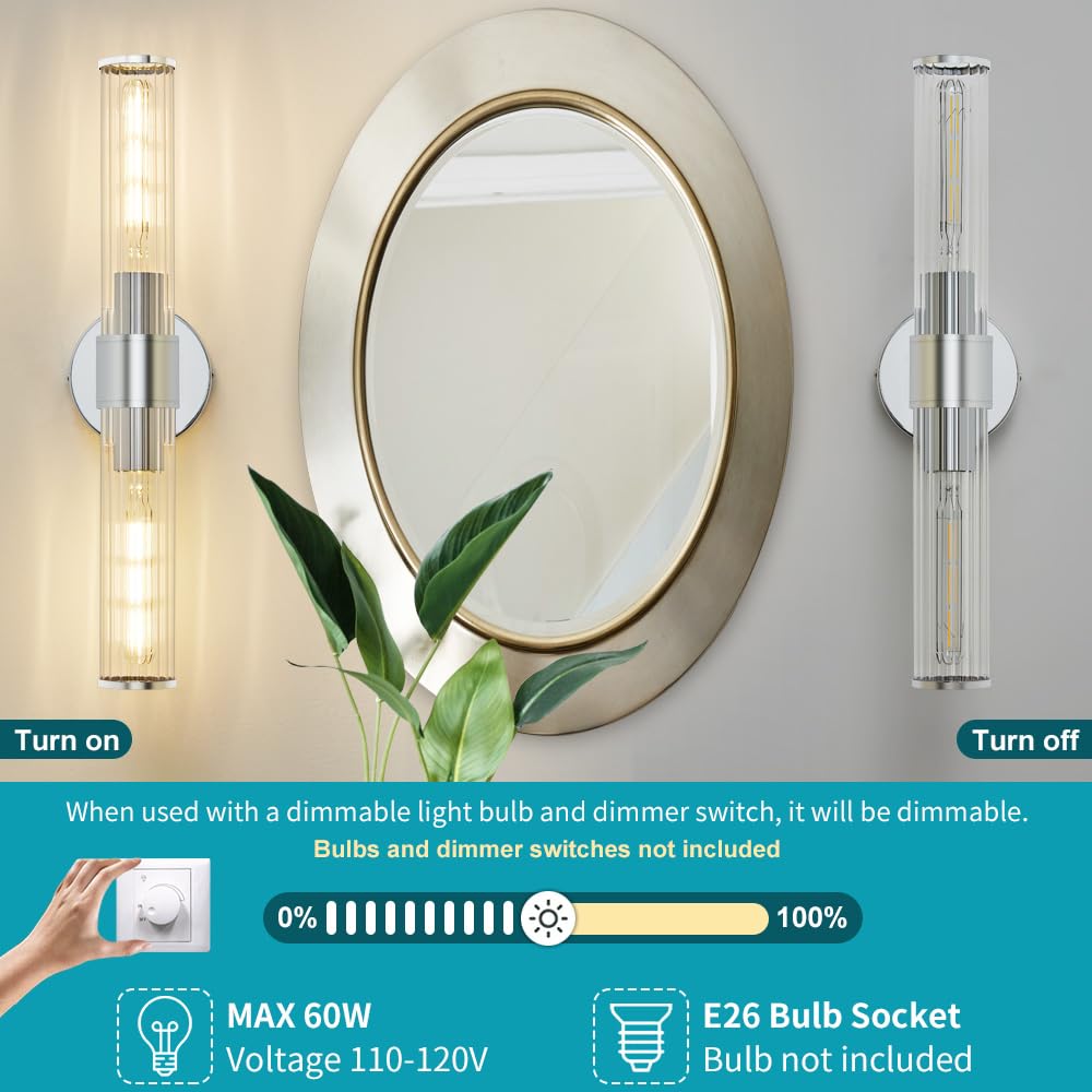 Gold Wall Sconce, Bathroom Light Fixtures in Clear Glass Indoor Wall Sconces, Modern Sconce Wall Lighting Up and Down Vanity Lights Fixtures for Bathroom,Living Room,Hallway, Kitchen