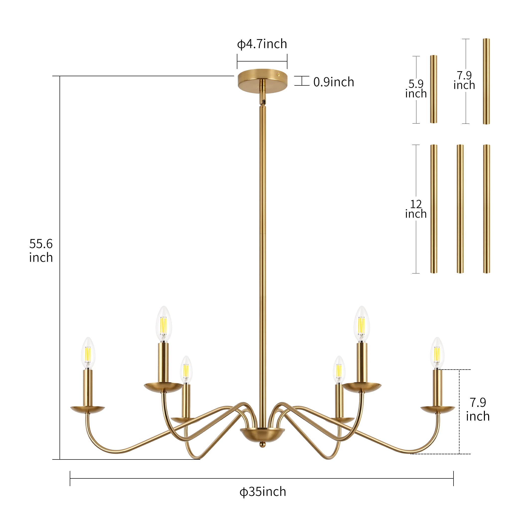 Modern Gold Chandelier for Dining Room,35 Inch Brushed Brass Chandelier Light Fixture, Dining Room Light Fixtures Over Table