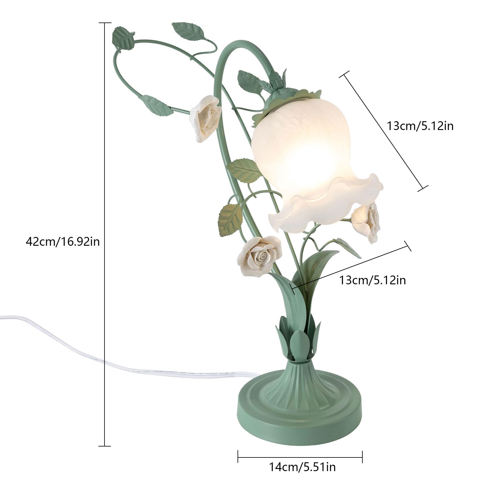 Modern Bedside Lamp Stained Glass Flower Table Reading Lamps Nightstand Desk Lights, One-Light,19.6 inches Tall for Bedroom, Living Room, Office, Dresser (Style 4,Green)