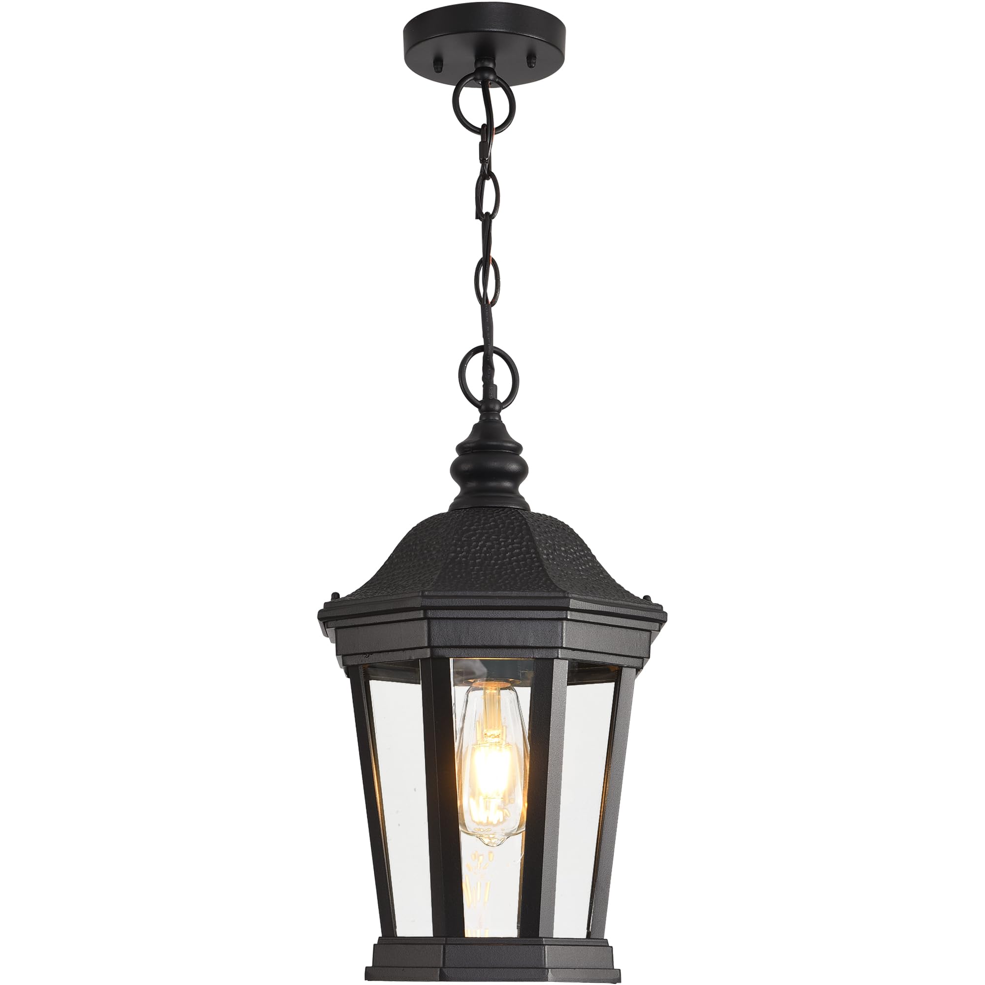 Large Outdoor Pendant Porch Light, 17.5''H Outdoor Hanging Lights, Waterproof Outside Chandelier Light, Black Exterior Hanging Front Lights with Clear Glass for Porch, Patio, Entryway