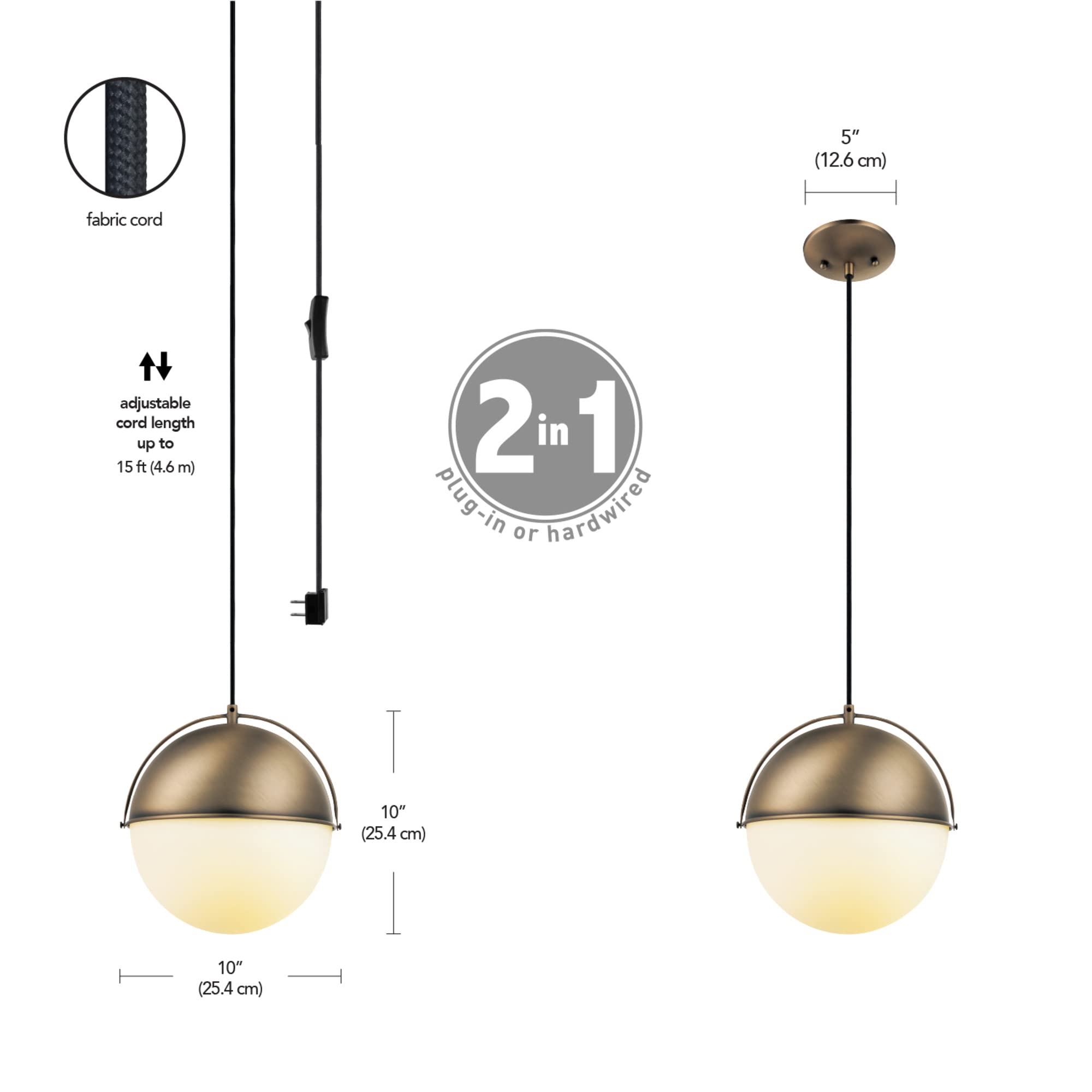 1-Light Pendant Lighting, Matte Brass, Bulb Not Included