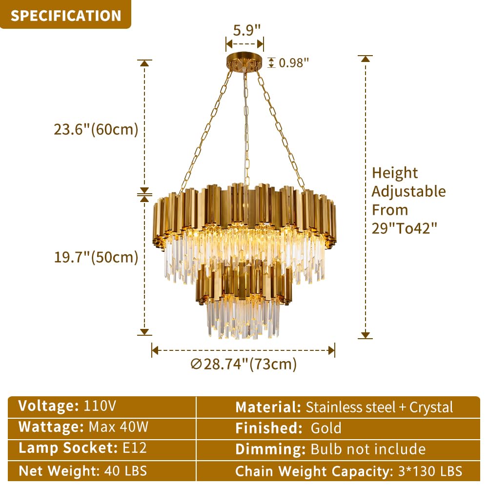 Modern K9 Crystal Pendant Lighting, Round Gold Crystal Chandelier Contemporary Luxury Pendant Ceiling Lighting Fixture for Dining Living Room Kitchen Island, Antique Gold