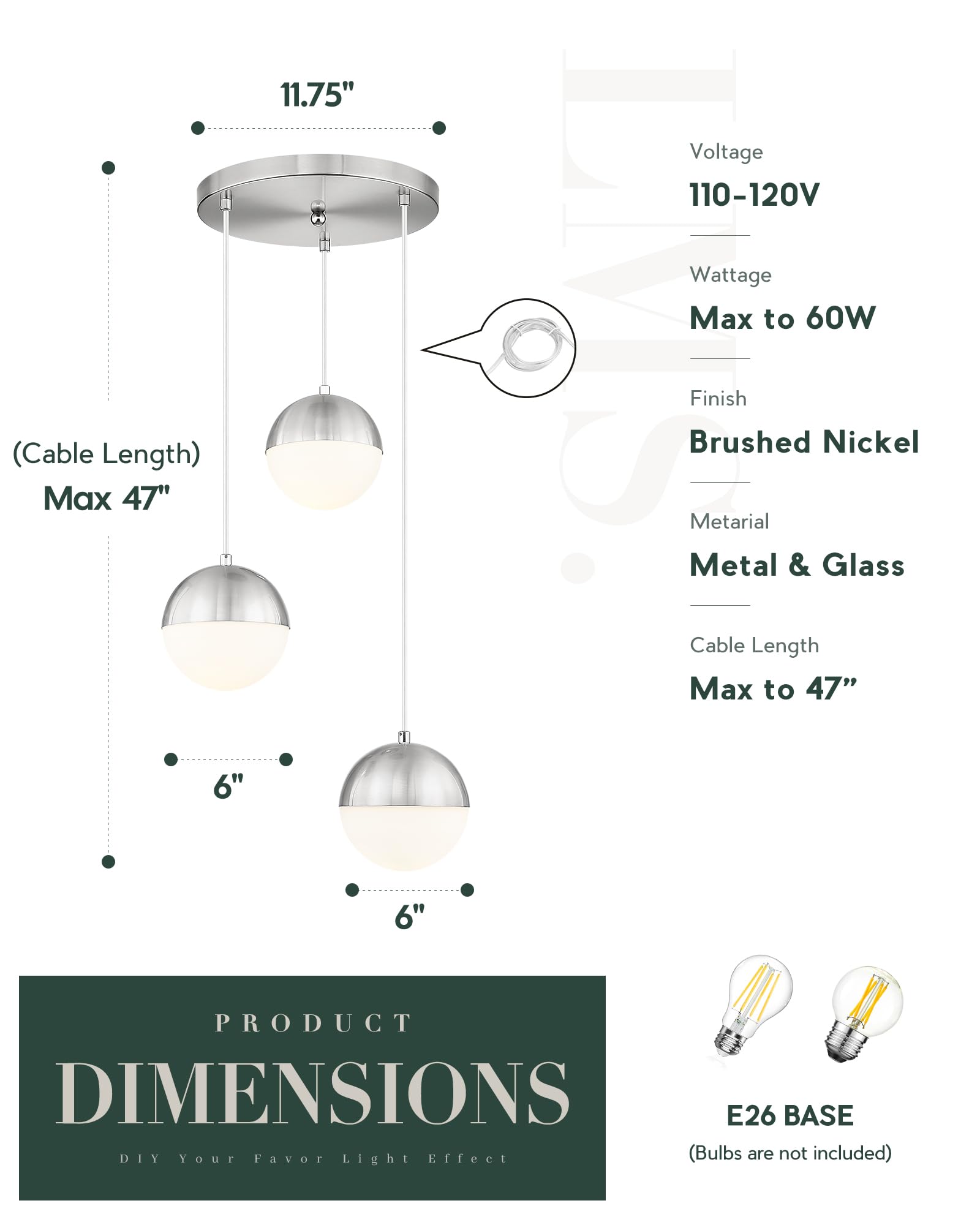 Modern Pendant Lighting Gold Globe Pendant Light Fixture, Mid Century Chandelier One Light Hanging Fixture for Kitchen Island, Adjustable Indoor Lighting for Dinning Room Bedroom, LMS-187