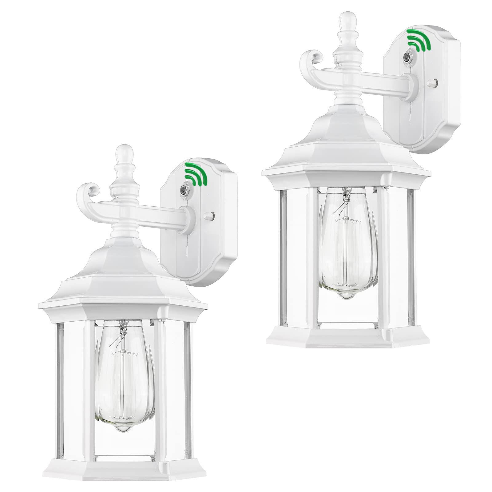 2 Pack Dusk to Dawn Outdoor Wall Lantern, Classical White Outdoor Wall Light Exterior Light Fixture Wall Mount, Industrial Front Porch Light Wall Sconce Lamp for Garage Backyard