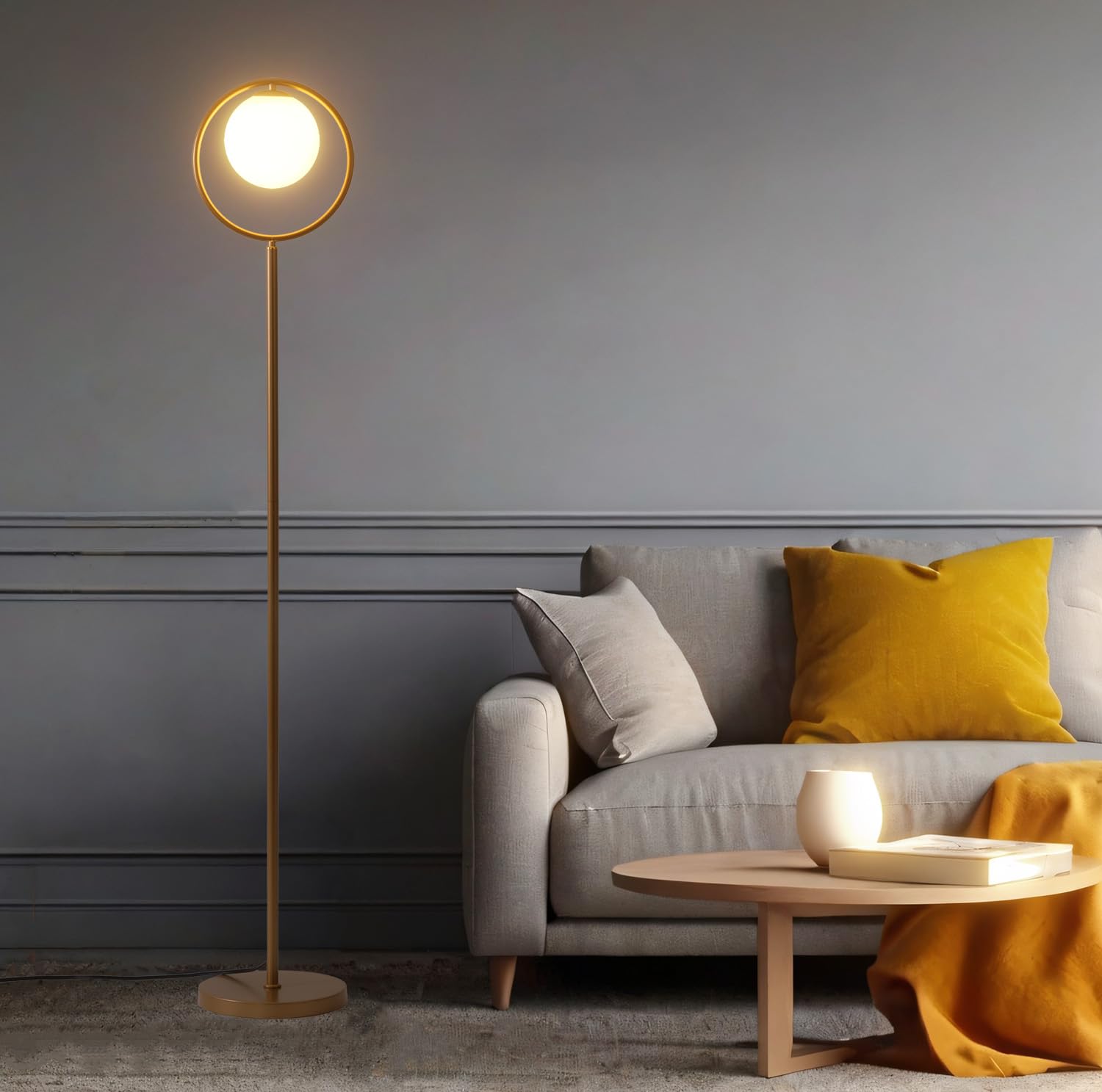 4 Globe Gold Floor Lamp, Modern Sputnik Tree Standing Lamp with Frosted Glass Ball Lampshade & 3000K LED Bulbs, Mid Century Contemporary Tall Lamp for Living Room, Bedroom - Antique Brass