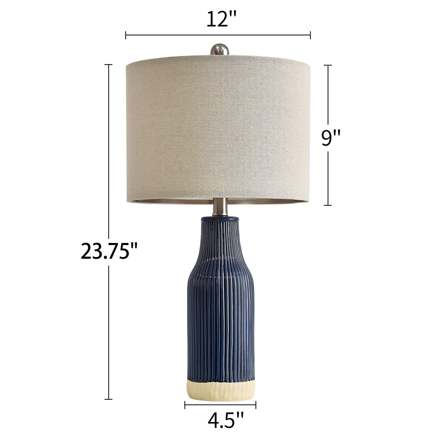 23.75" Modern Ceramic Single Table Lamp for Living Room Farmhouse Bedside Nightstand Lamp for Bedroom Home Office Dorm