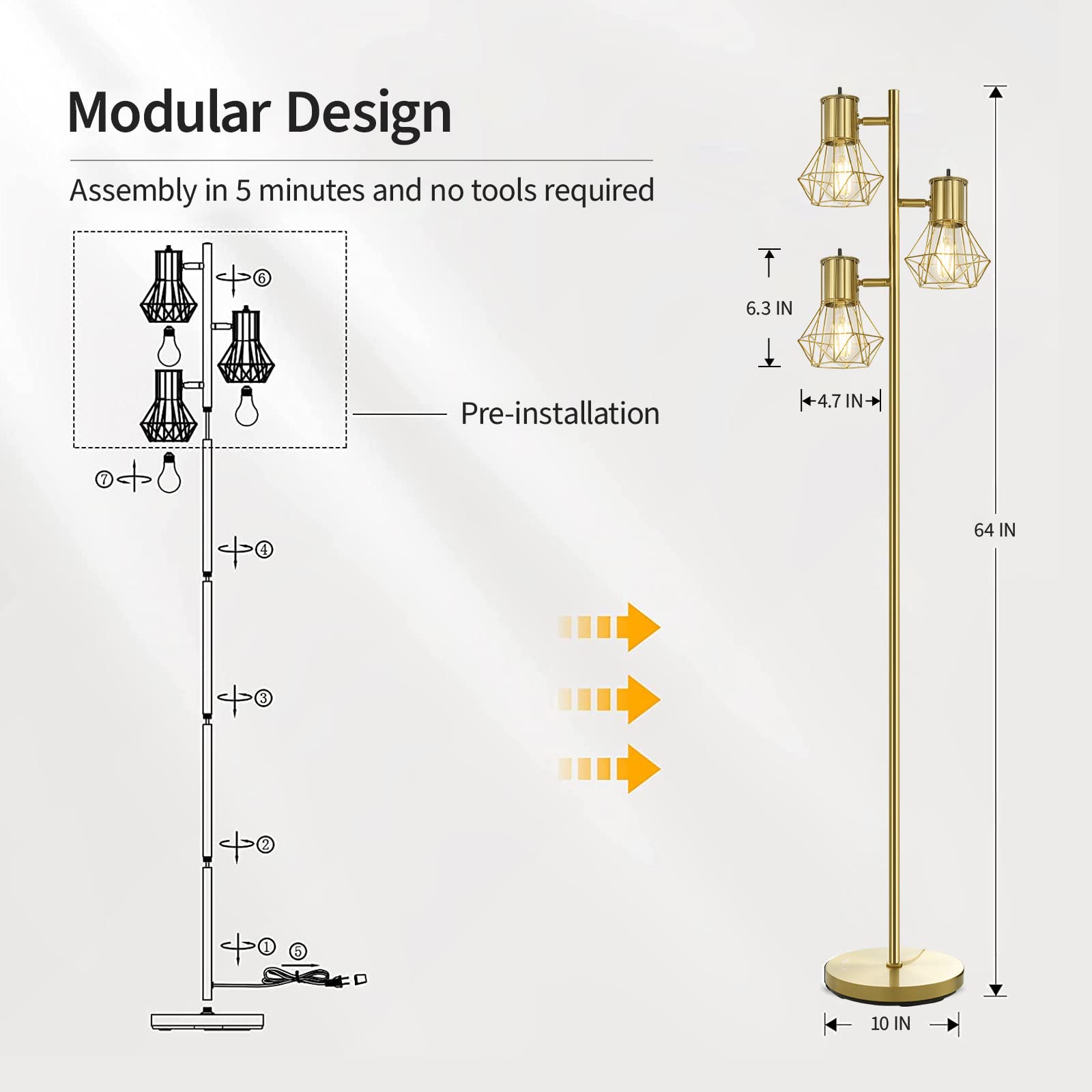 Industrial Standing Lamp with 6W LED Bulb,E26 Socket,On/Off Footswitch,Whole Metal,Modern Floor Lamp for Bedroom,Office, Living Room,Rustic,Vintage,Farmhouse