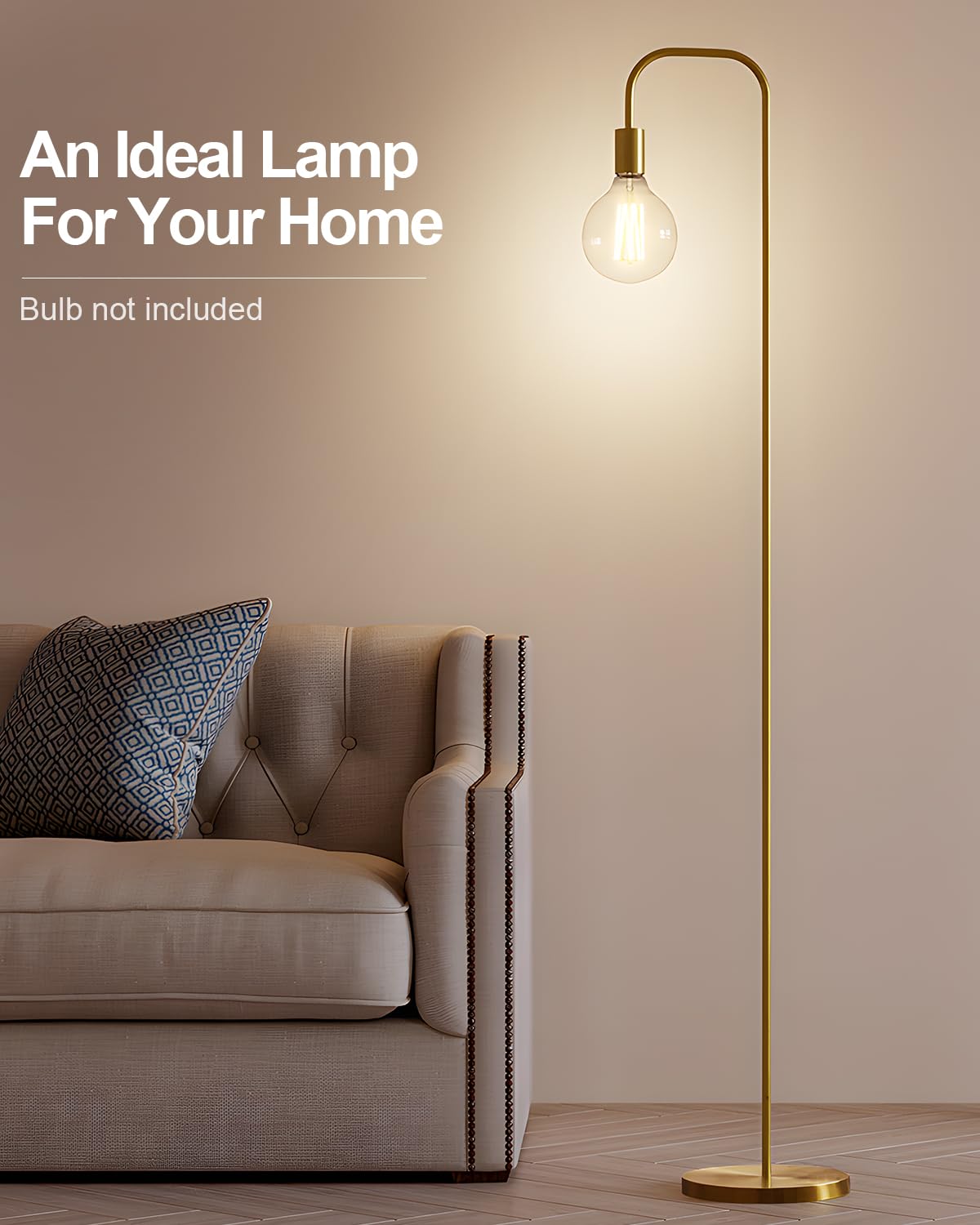 63.75'' Industrial Antique Brass Gold Minimalist Floor Lamp for Living Room, Bedroom and Office