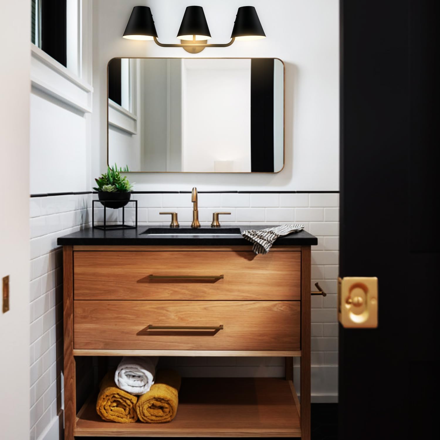 3 Light Bathroom Vanity Light,Industrial Black Wall Sconces,Rustic Wall Light Fixtures with Metal Shade for Hallway Kitchen Sink