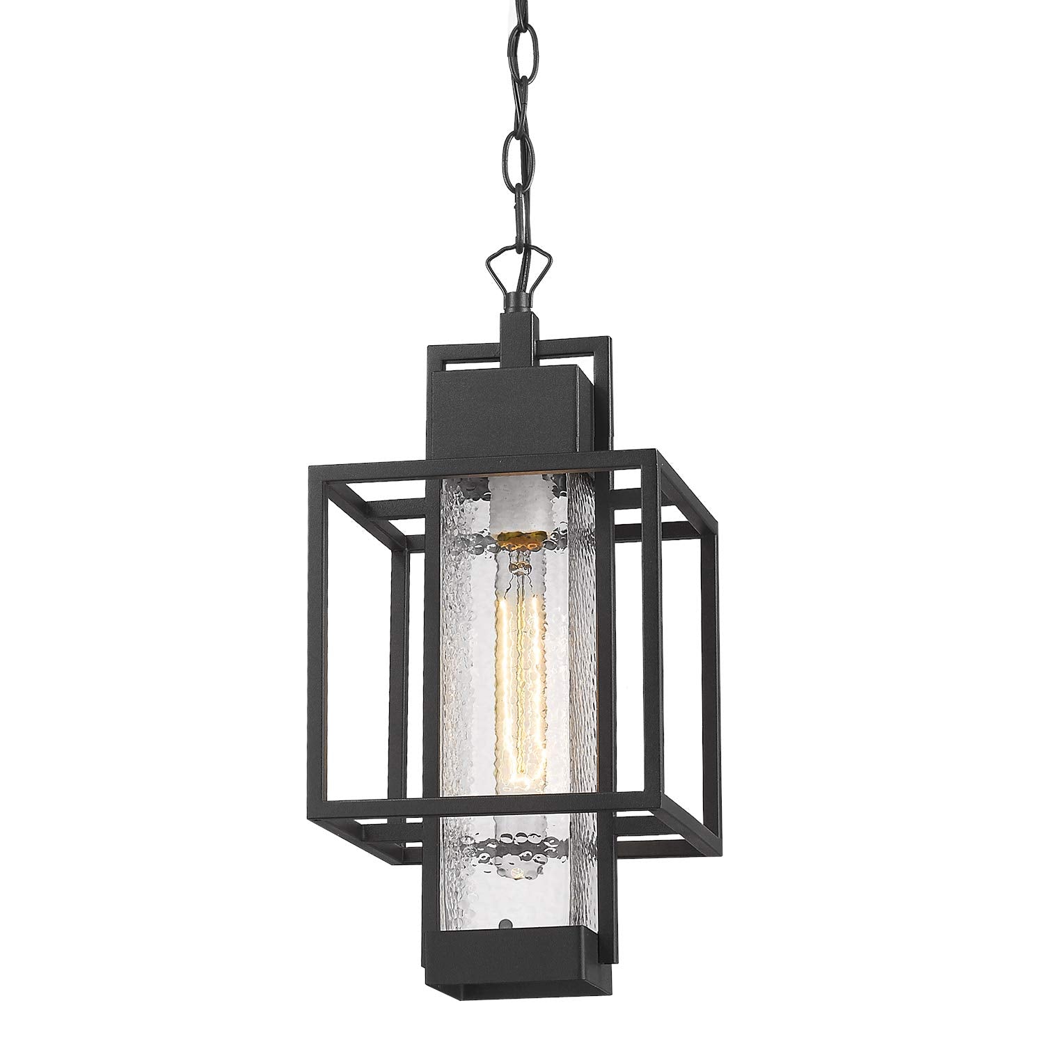 Outdoor Pendant Light Fixture, 1 Light Exterior Hanging Lantern Porch Light, 14" Outside Lighting for House in Black Finish with Bubble Glass Lamp Shade 2375/1HL