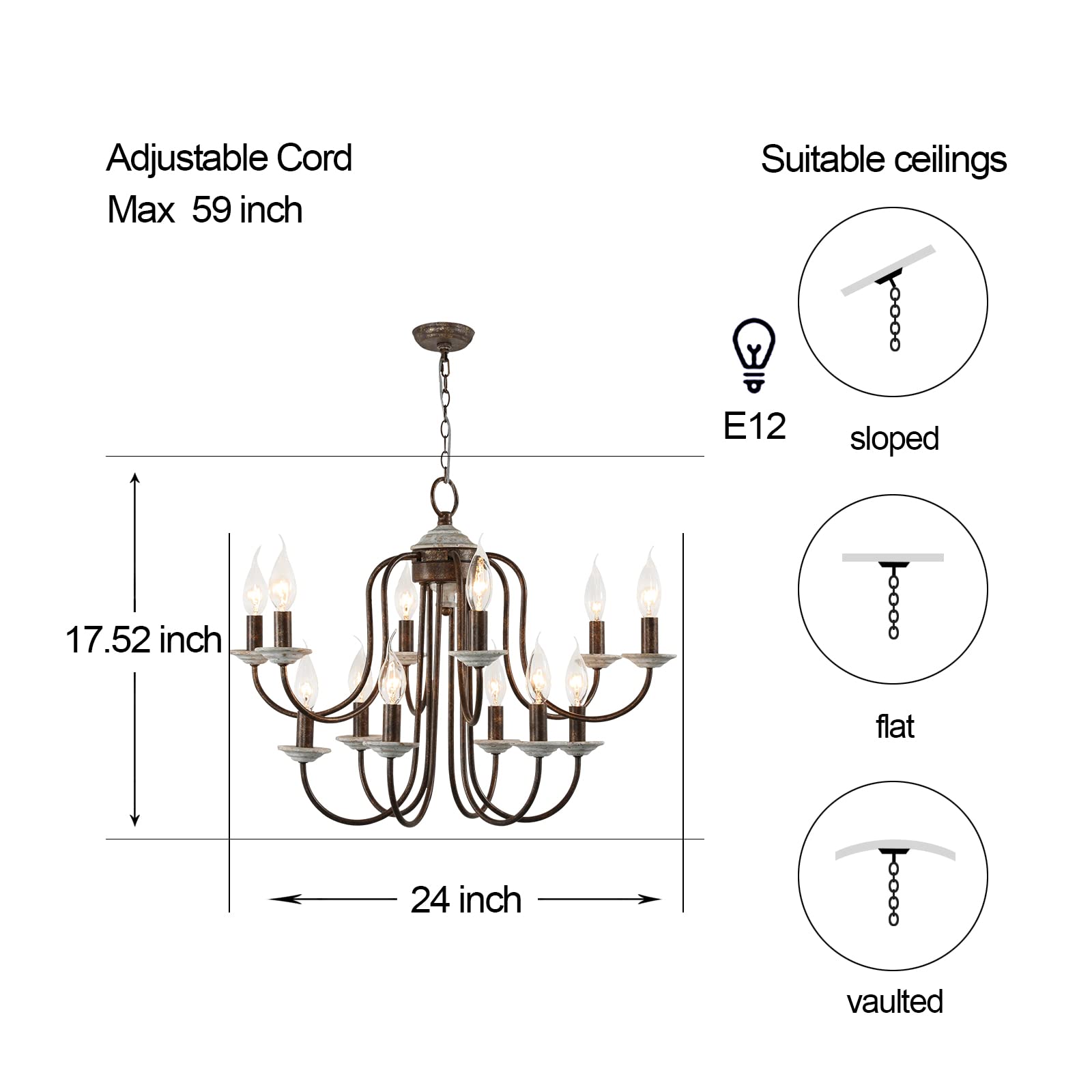 2024 New Antique Wood Farmhouse Chandelier, 4 Light Vase Shape Distressed French Country Wooden Pendant Light, Coastal Hanging Rustic Orb Chandeliers for Dining Room Kitchen Island Bedroom Foyer Entry