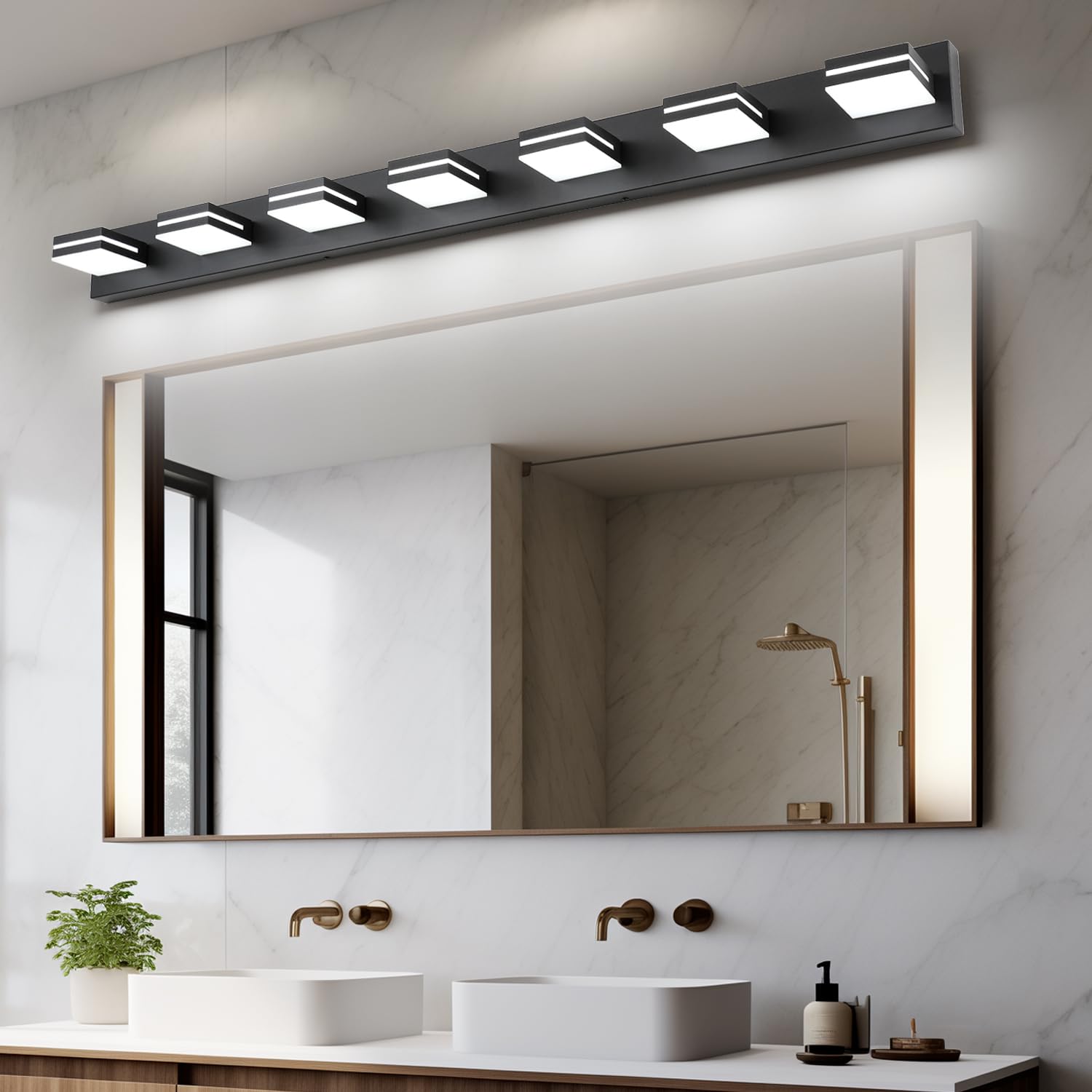 LED Modern Bathroom Vanity Light Fixtures (3-Light, 24-Inch), Matte Black Modern Acrylic Bathroom Wall Lighting Fixtures Over Mirror (Cool White 6000K)