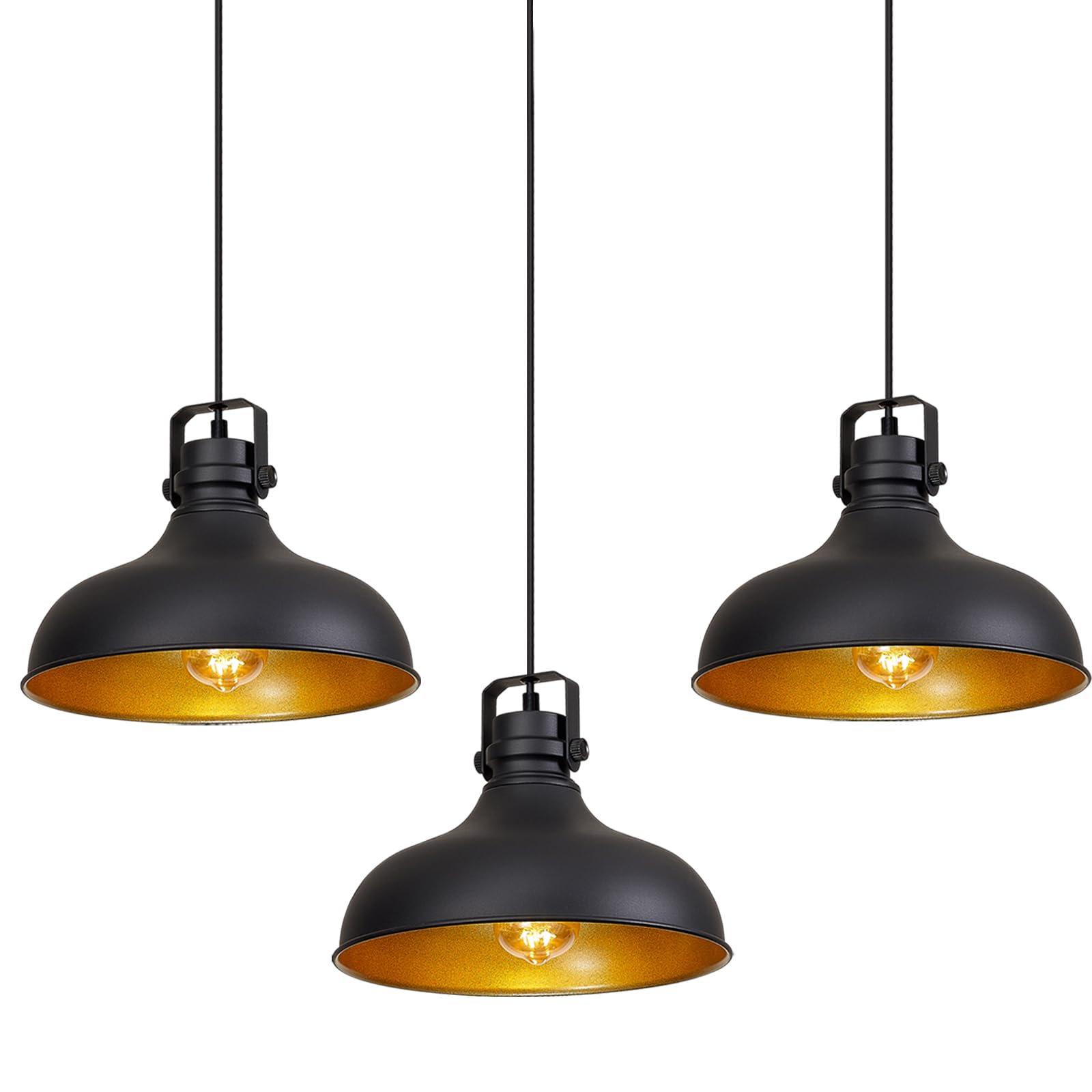 Black Farmhouse Pendant Lights Matte Pendant Lighting for Kitchen Island Industrial Adjustable Height Vintage Dome Hanging Light Fixtures for Barn, Dining Room 3 Packs