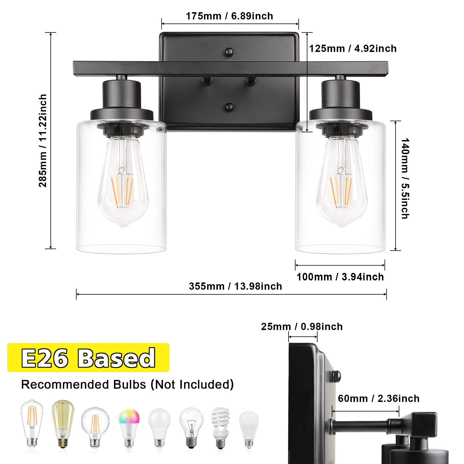 Ascher Bathroom Vanity Light Fixtures, 3 Light Wall Sconces Lighting with Clear Glass Shade, Brushed Nickel Wall Lights for Mirror, Kitchen, Living Room, Gallery, E26 Base (Bulbs Not Included)