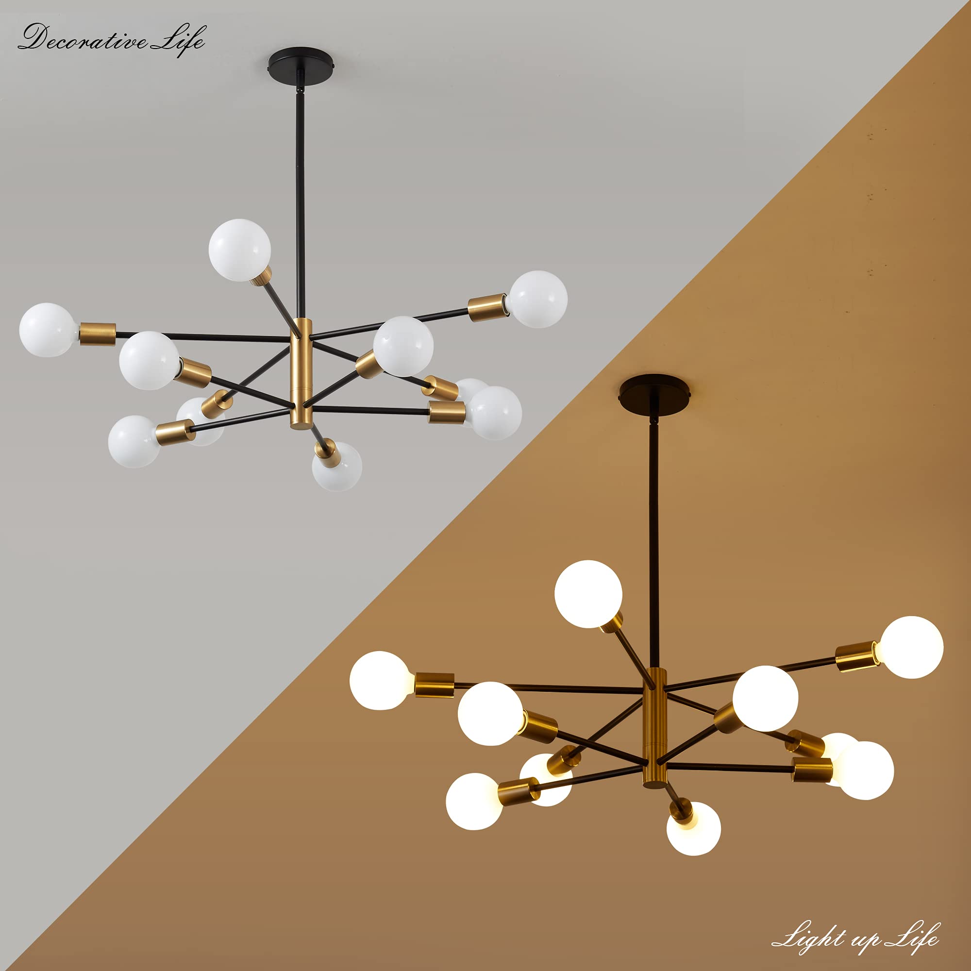 Sputnik Chandelier Modern Gold Chandelier 6-Light E26 Mid Century Ceiling Light Fixture Height Adjustable Hanging Pendant Lighting for Dining Room Kitchen Island Bedroom Office