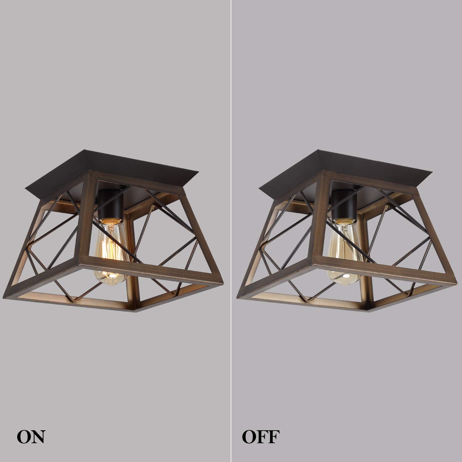 Farmhouse Ceiling Light Oak Semi Flush Mount Vintage 4-Light Square Rustic Island Light Fixtures for Entryway Hallway Dining Room Living Room Bedroom