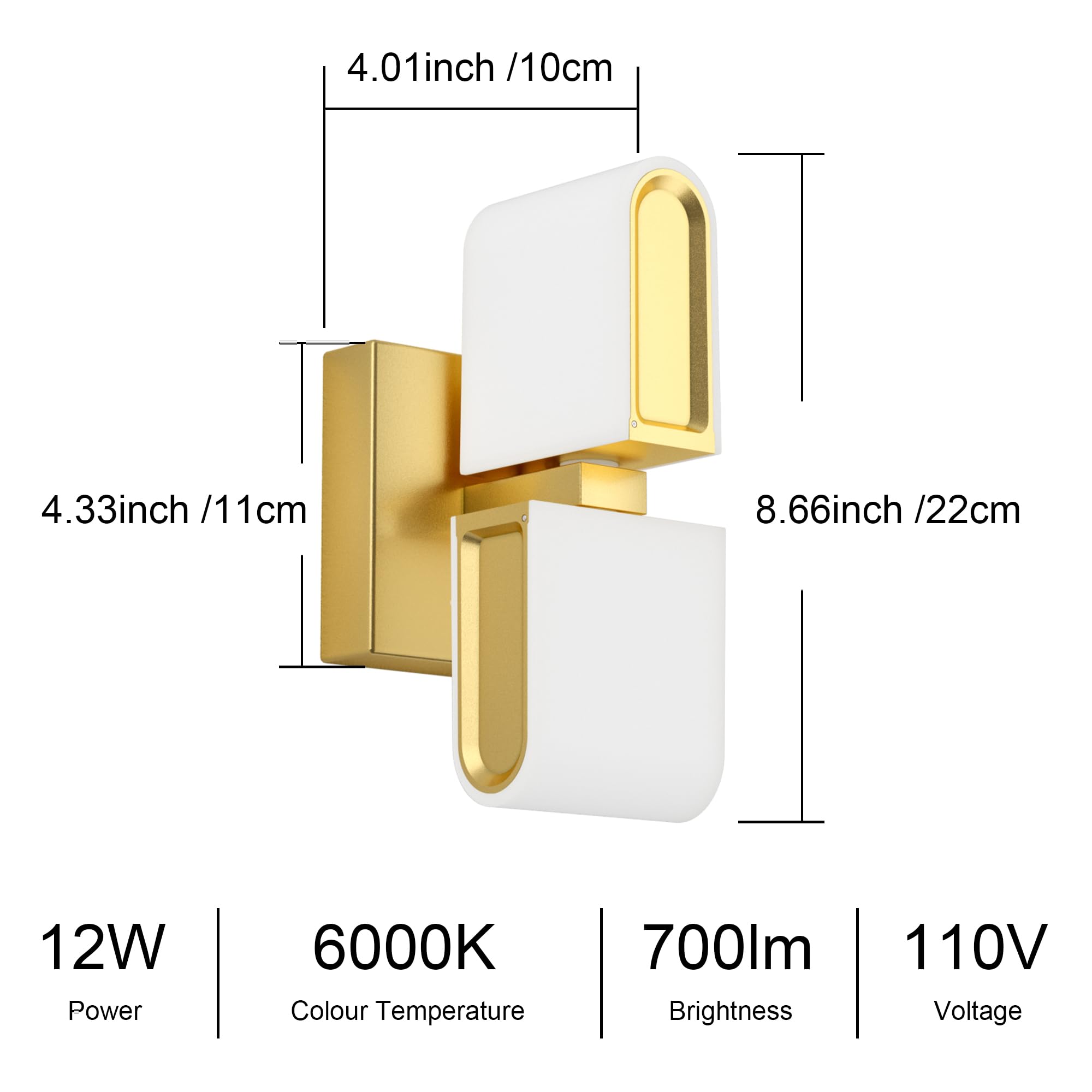 Gold Sconces Wall Lighting Hardwired Modern LED Wall Sconces Indoor Wall Light for Living Room Hallway 6000K White Light