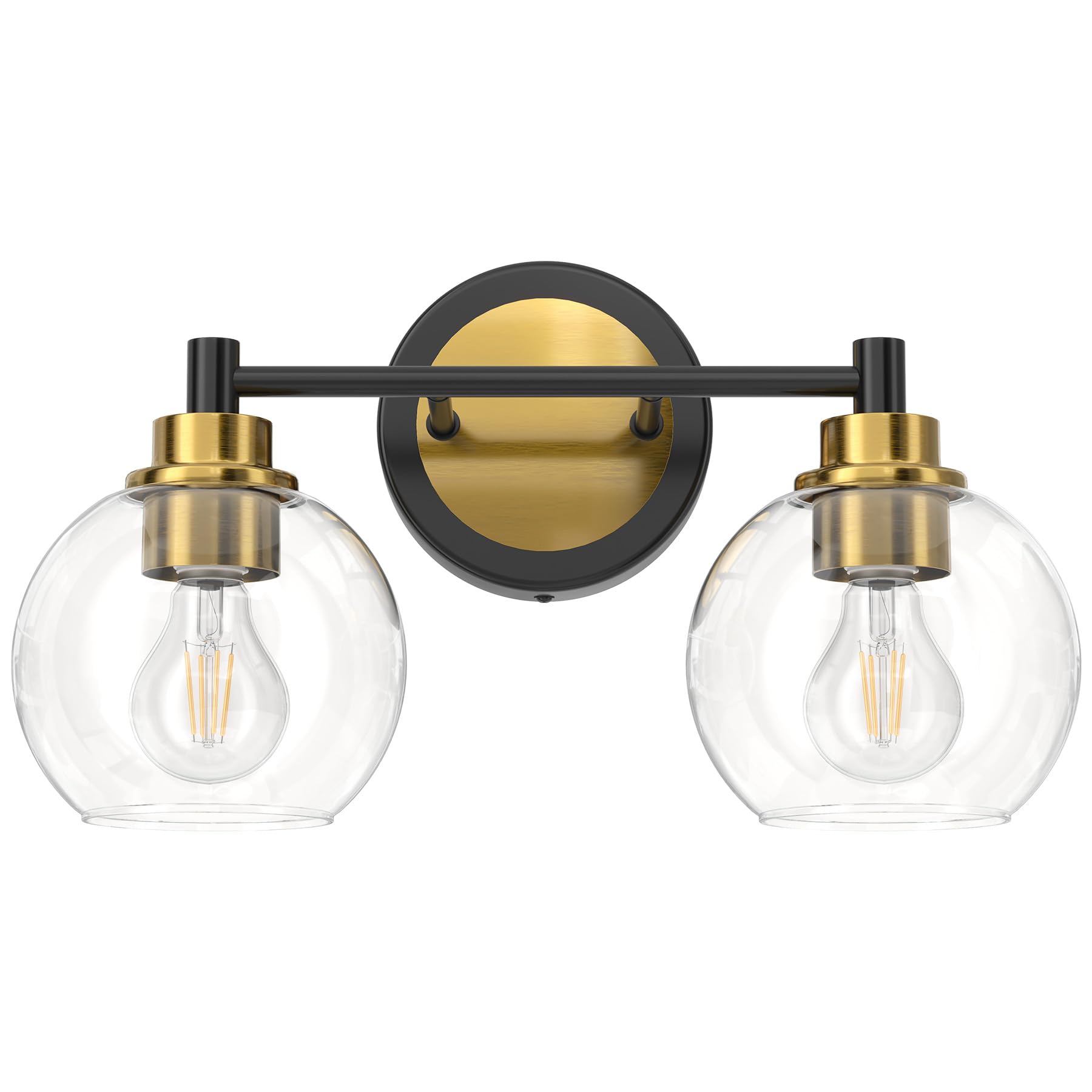 Bathroom Light Fixtures, 2-Light Bathroom Vanity Light with Globe Glass Shades E26 Sockets, Bathroom Lights Over Mirror for Bedroom Hallway Living Room, Gold Finish